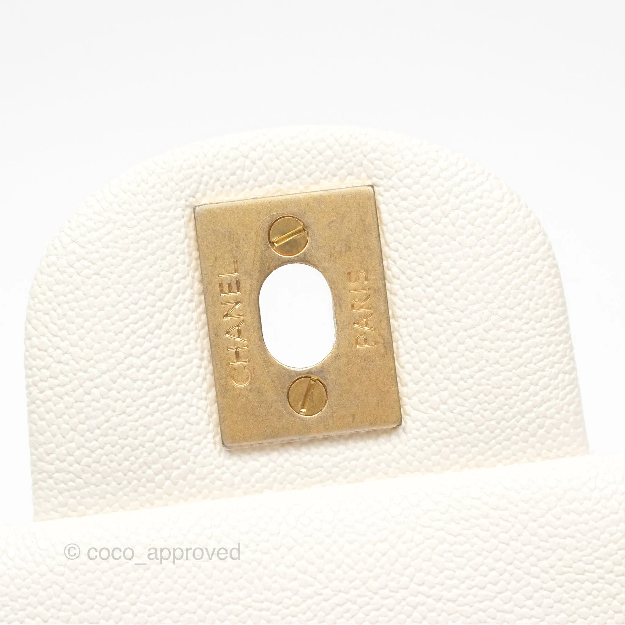 Chanel Top Handle Mini Rectangular Flap Bag Ivory White Caviar Aged Gold Hardware