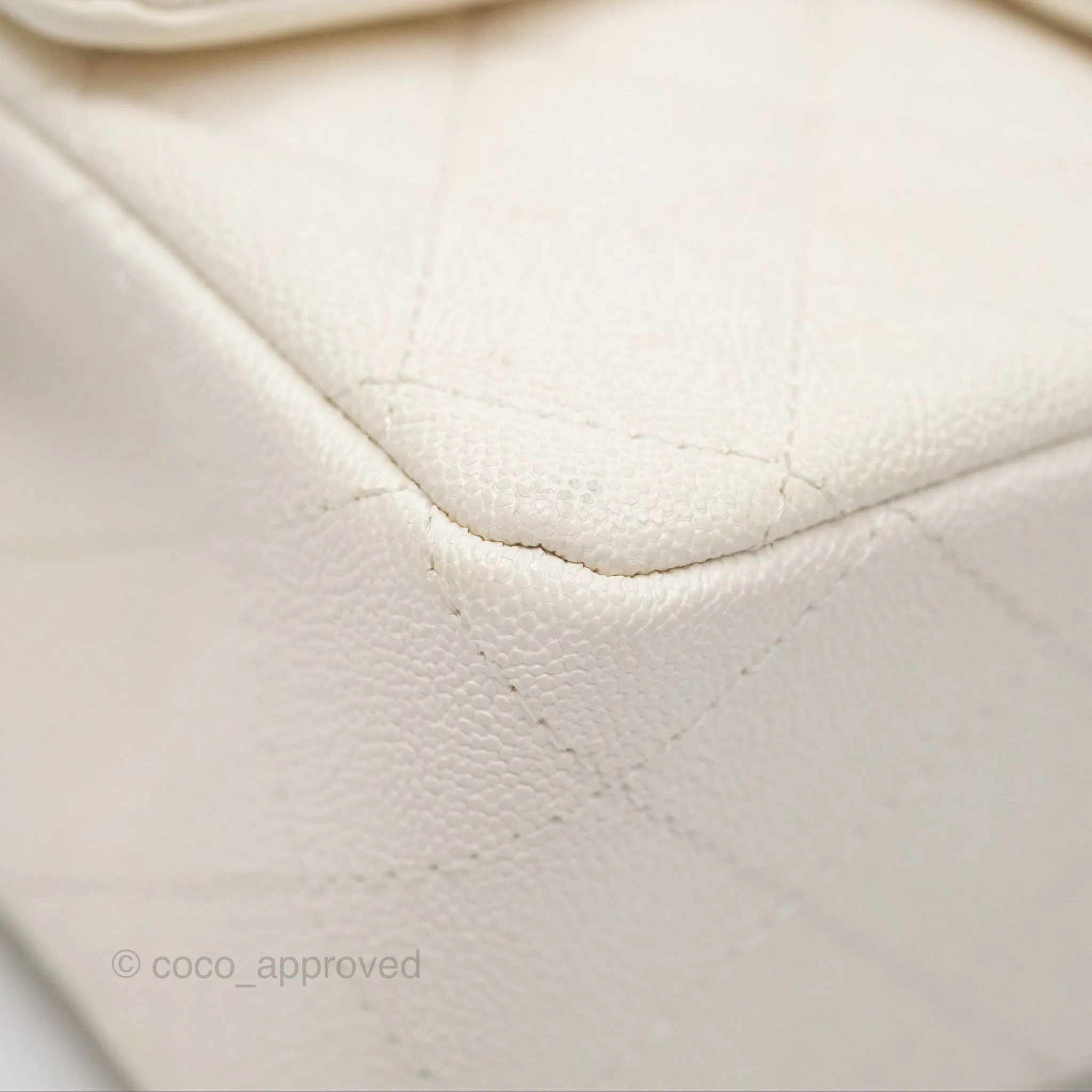 Chanel Top Handle Mini Rectangular Flap Bag Ivory White Caviar Aged Gold Hardware