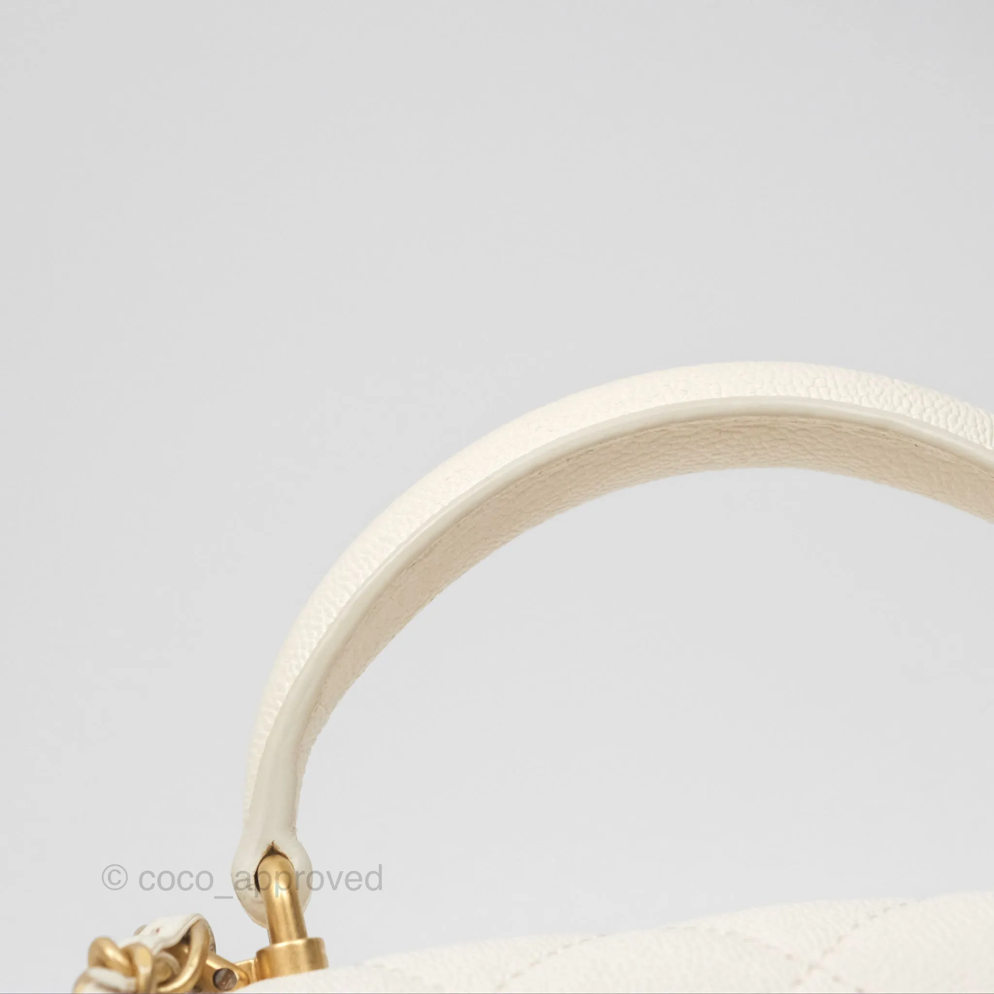 Chanel Top Handle Mini Rectangular Flap Bag Ivory White Caviar Aged Gold Hardware