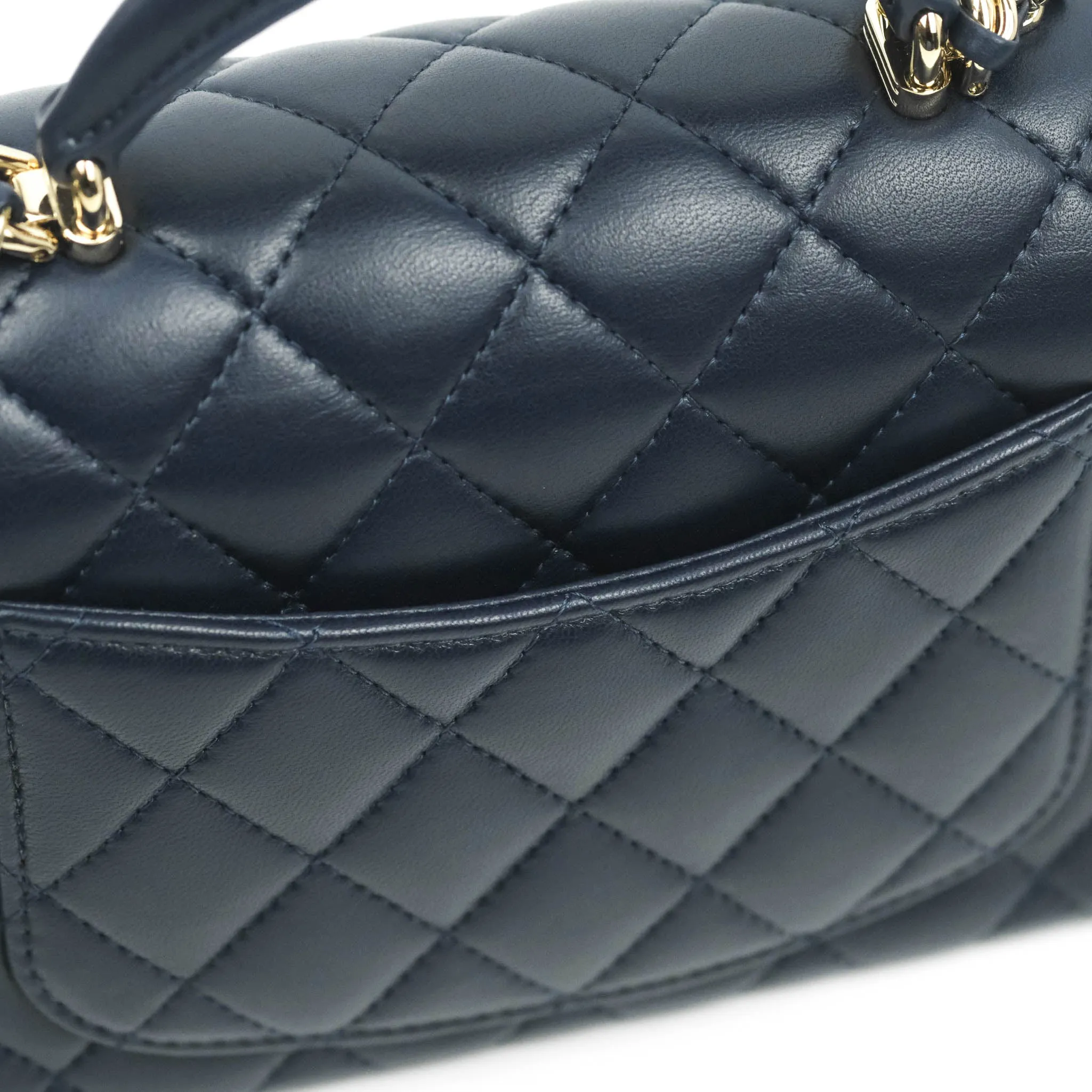 Chanel Top Handle Mini Rectangular Flap Bag Navy Lambskin Gold Hardware