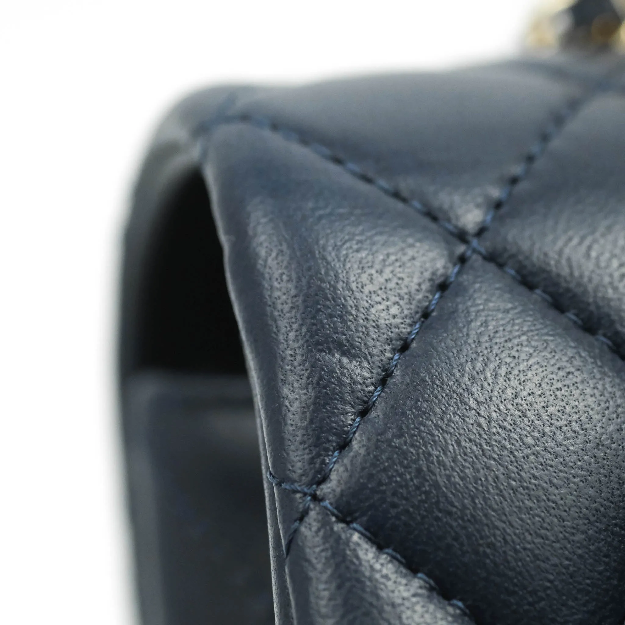 Chanel Top Handle Mini Rectangular Flap Bag Navy Lambskin Gold Hardware