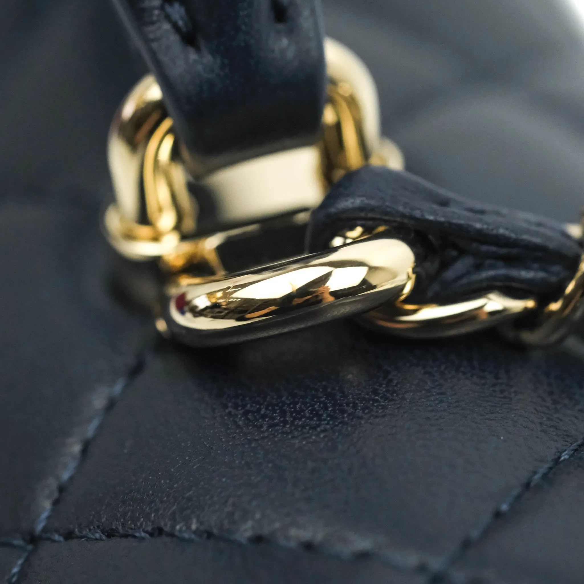 Chanel Top Handle Mini Rectangular Flap Bag Navy Lambskin Gold Hardware