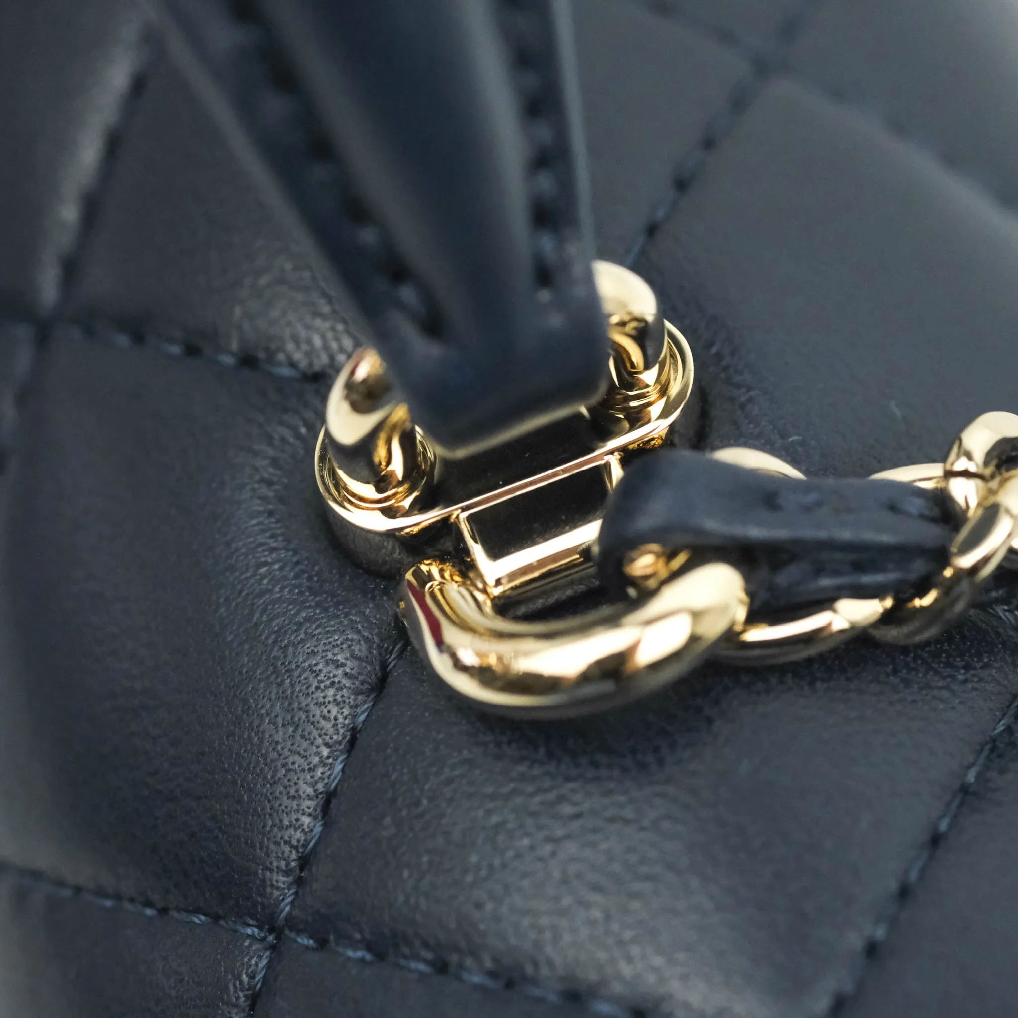 Chanel Top Handle Mini Rectangular Flap Bag Navy Lambskin Gold Hardware