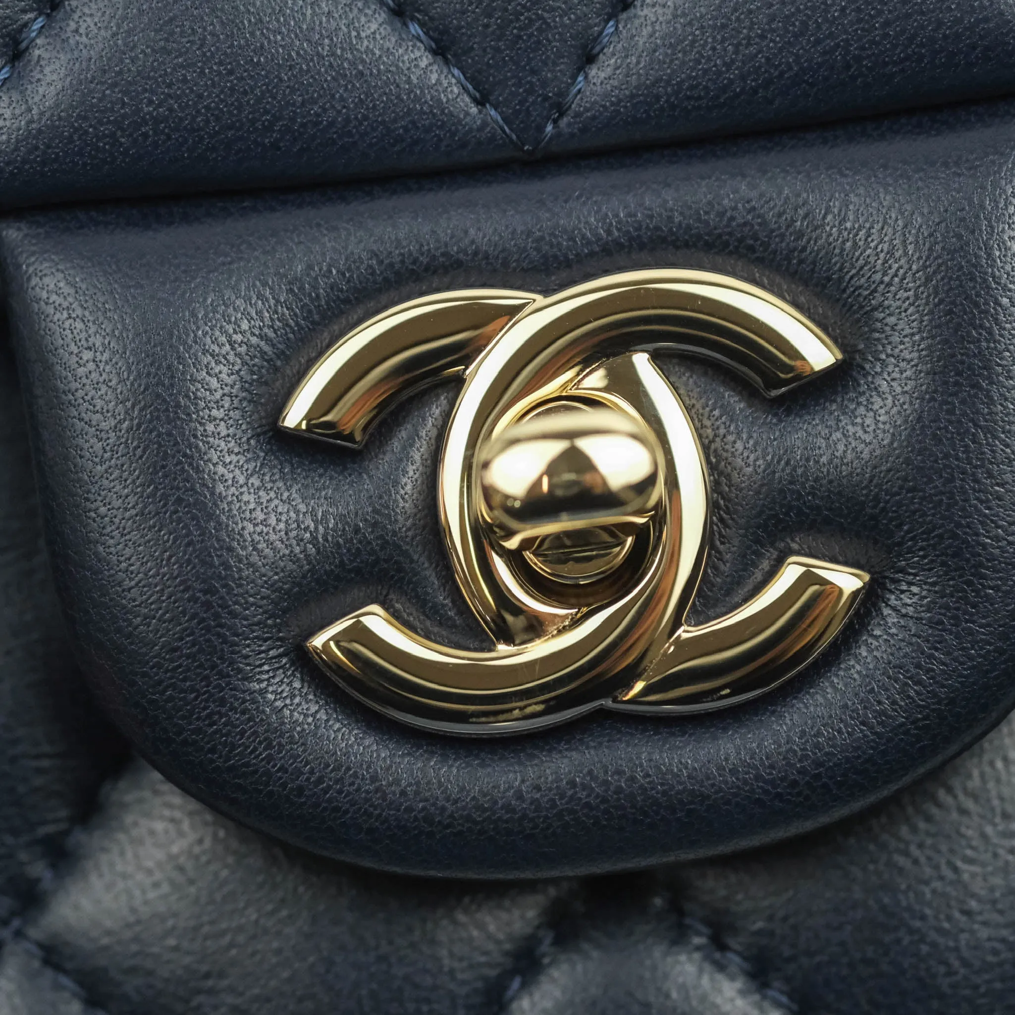Chanel Top Handle Mini Rectangular Flap Bag Navy Lambskin Gold Hardware
