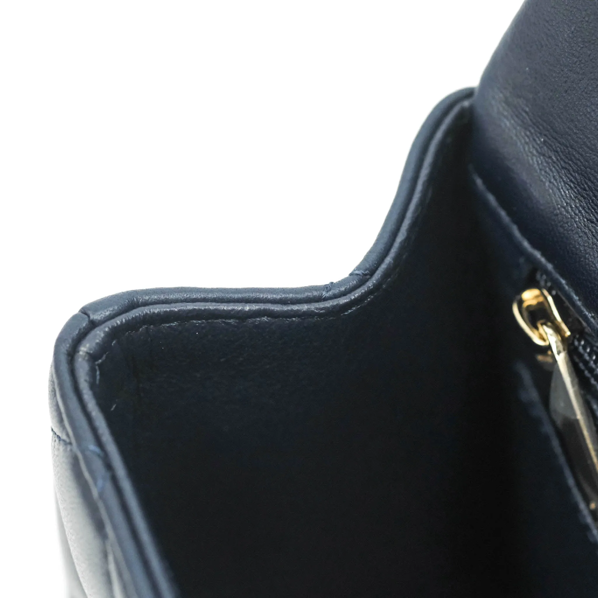 Chanel Top Handle Mini Rectangular Flap Bag Navy Lambskin Gold Hardware