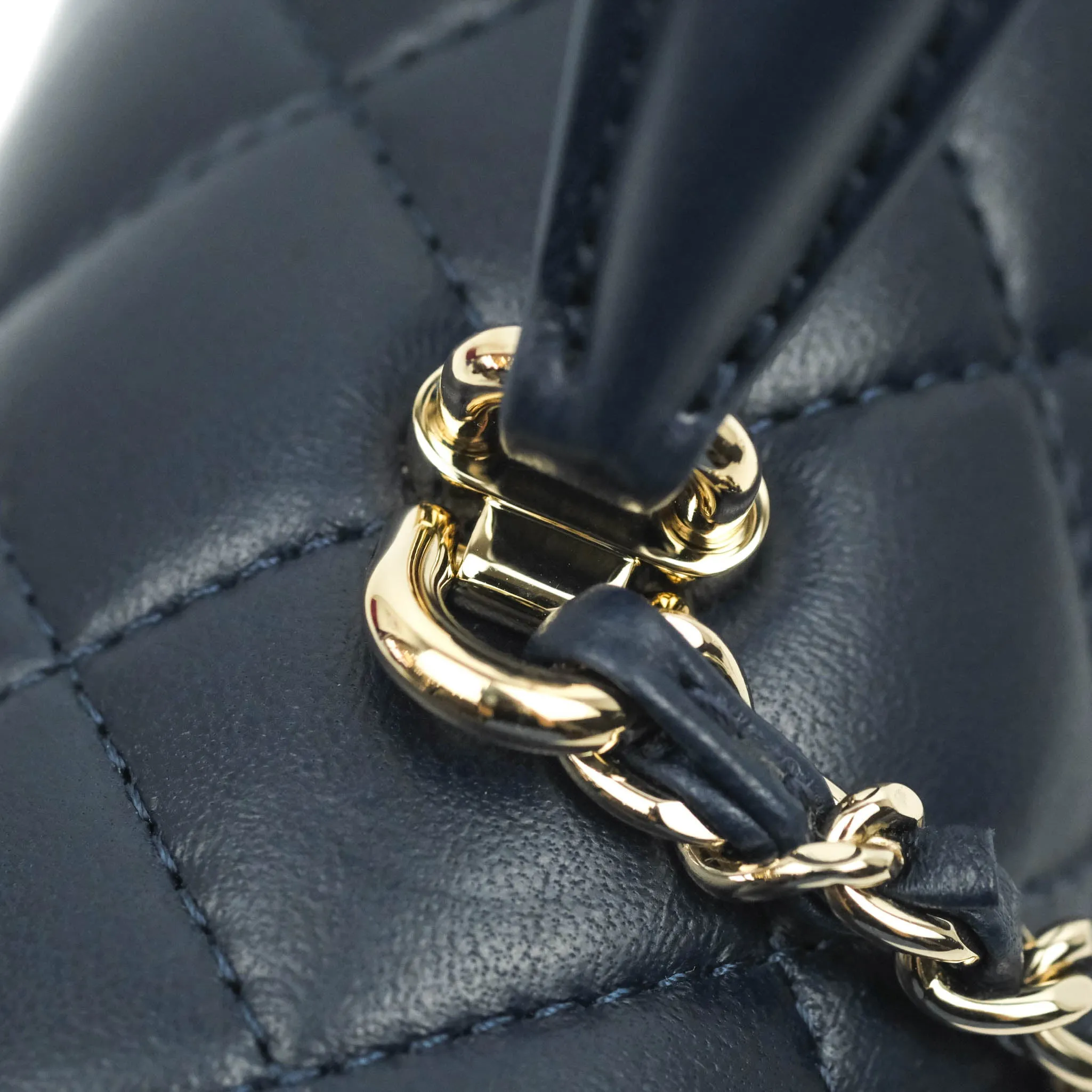 Chanel Top Handle Mini Rectangular Flap Bag Navy Lambskin Gold Hardware
