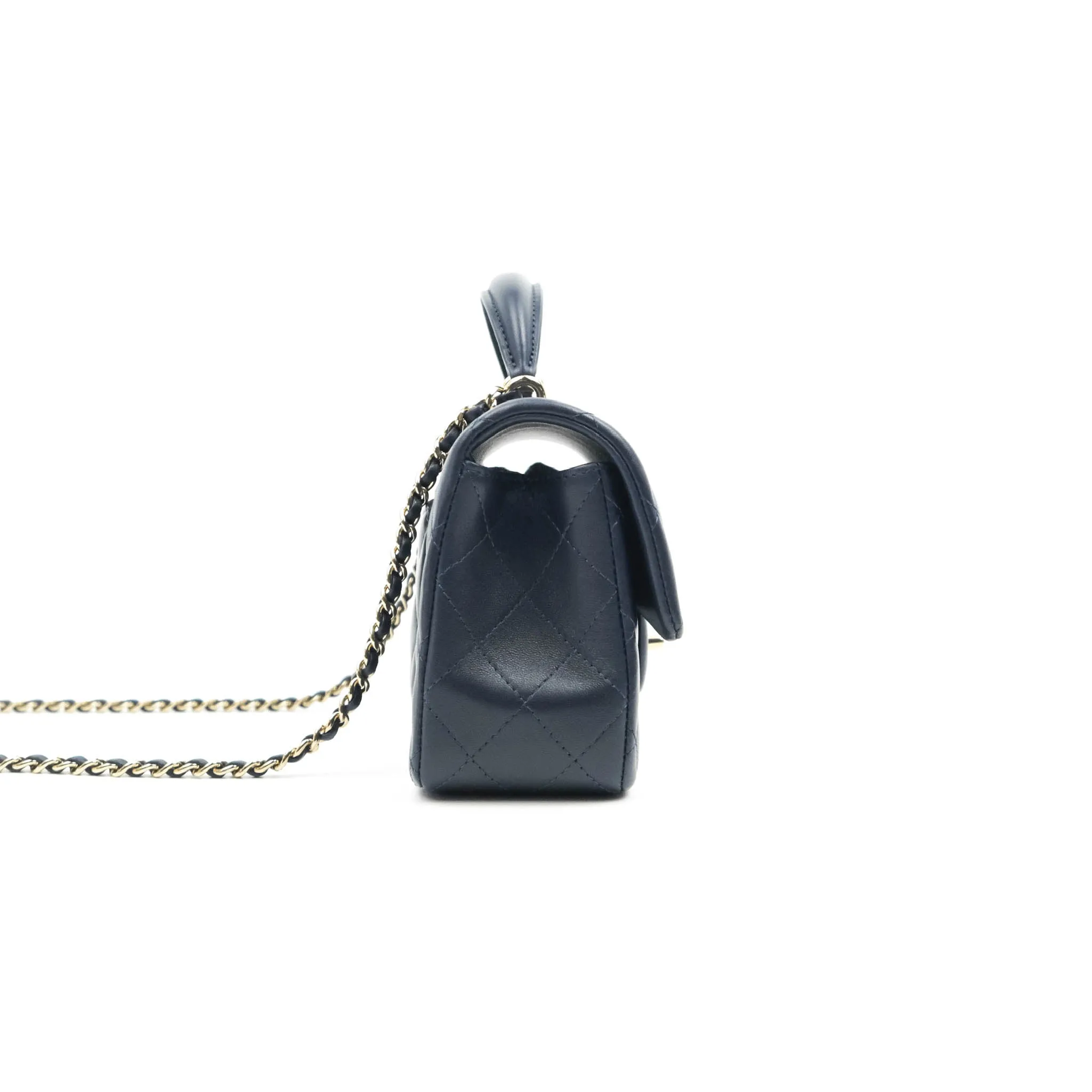 Chanel Top Handle Mini Rectangular Flap Bag Navy Lambskin Gold Hardware