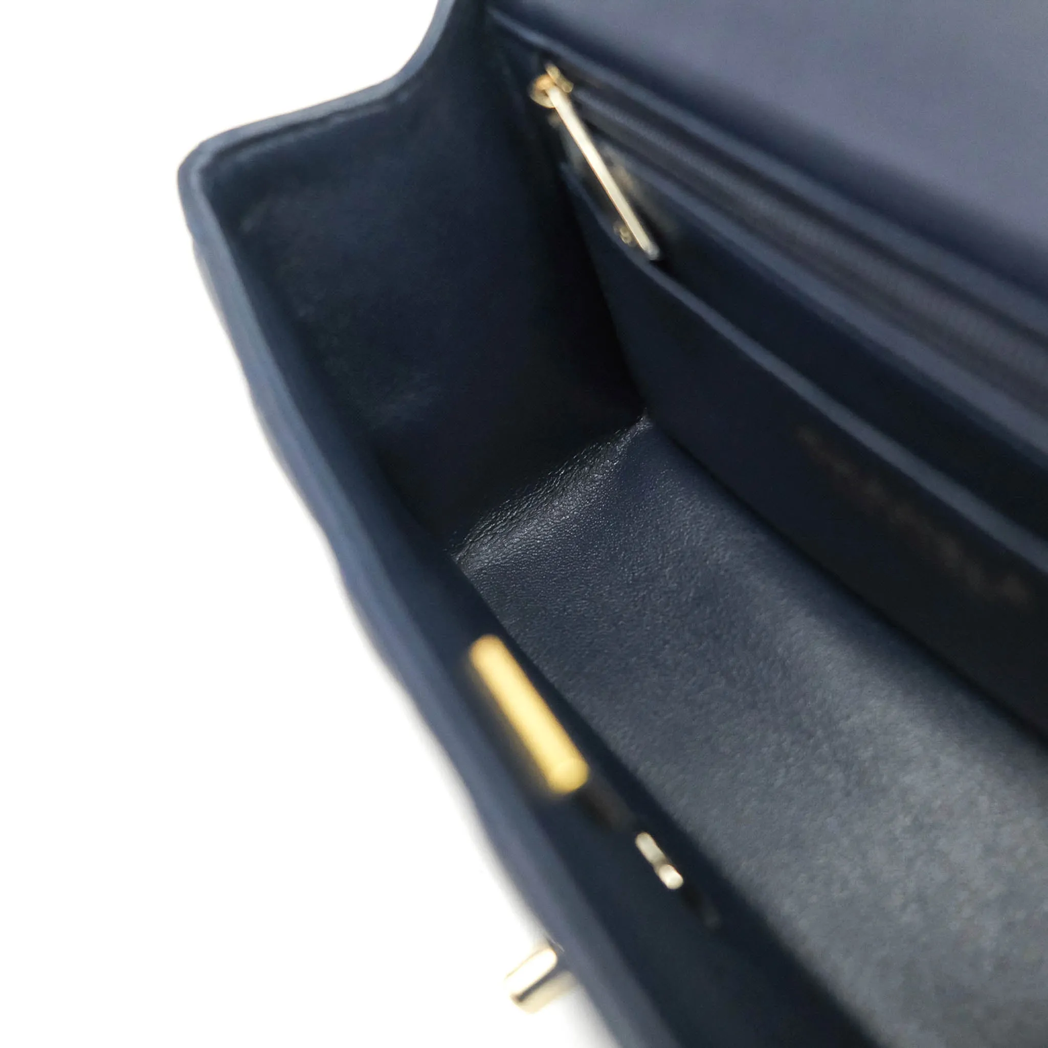 Chanel Top Handle Mini Rectangular Flap Bag Navy Lambskin Gold Hardware