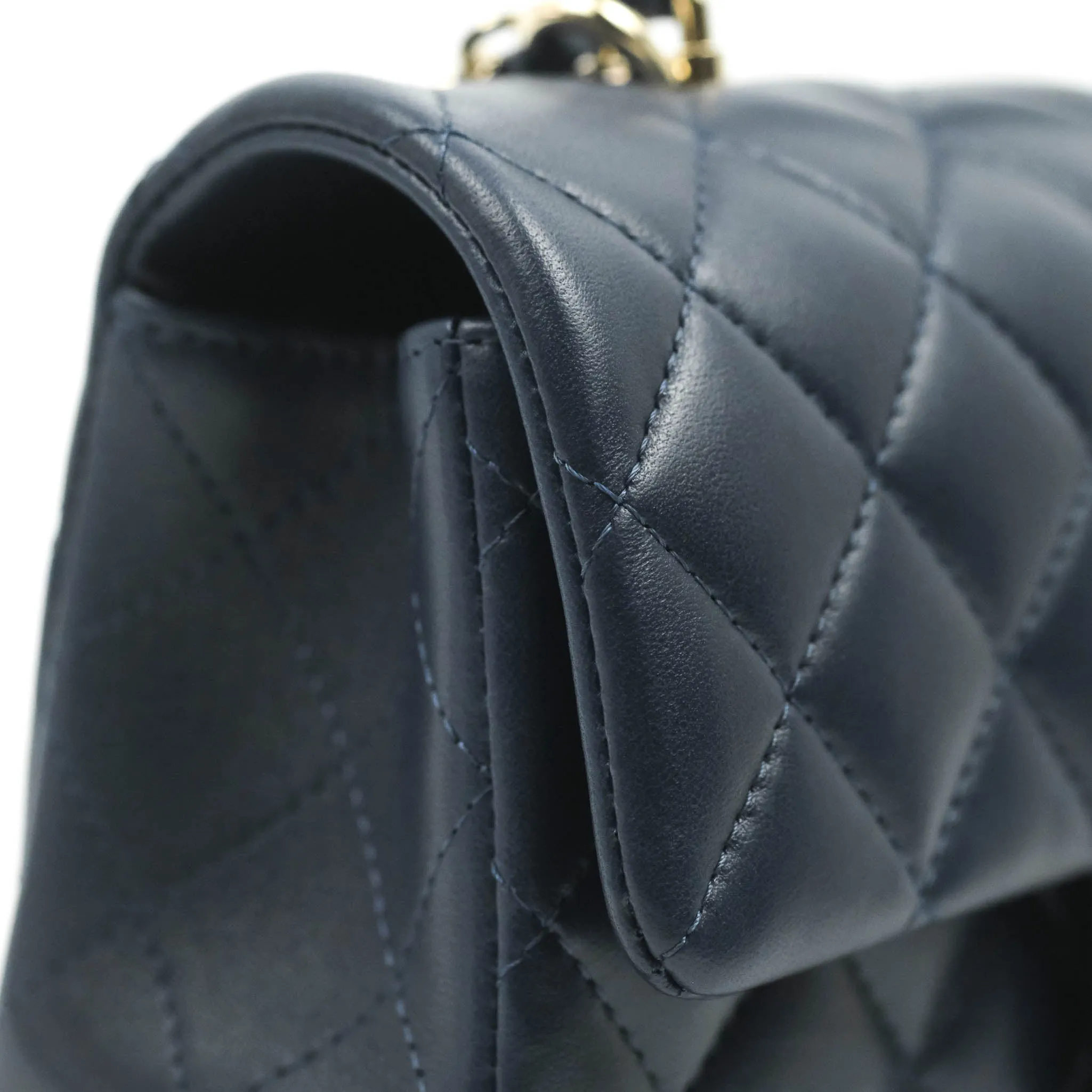 Chanel Top Handle Mini Rectangular Flap Bag Navy Lambskin Gold Hardware