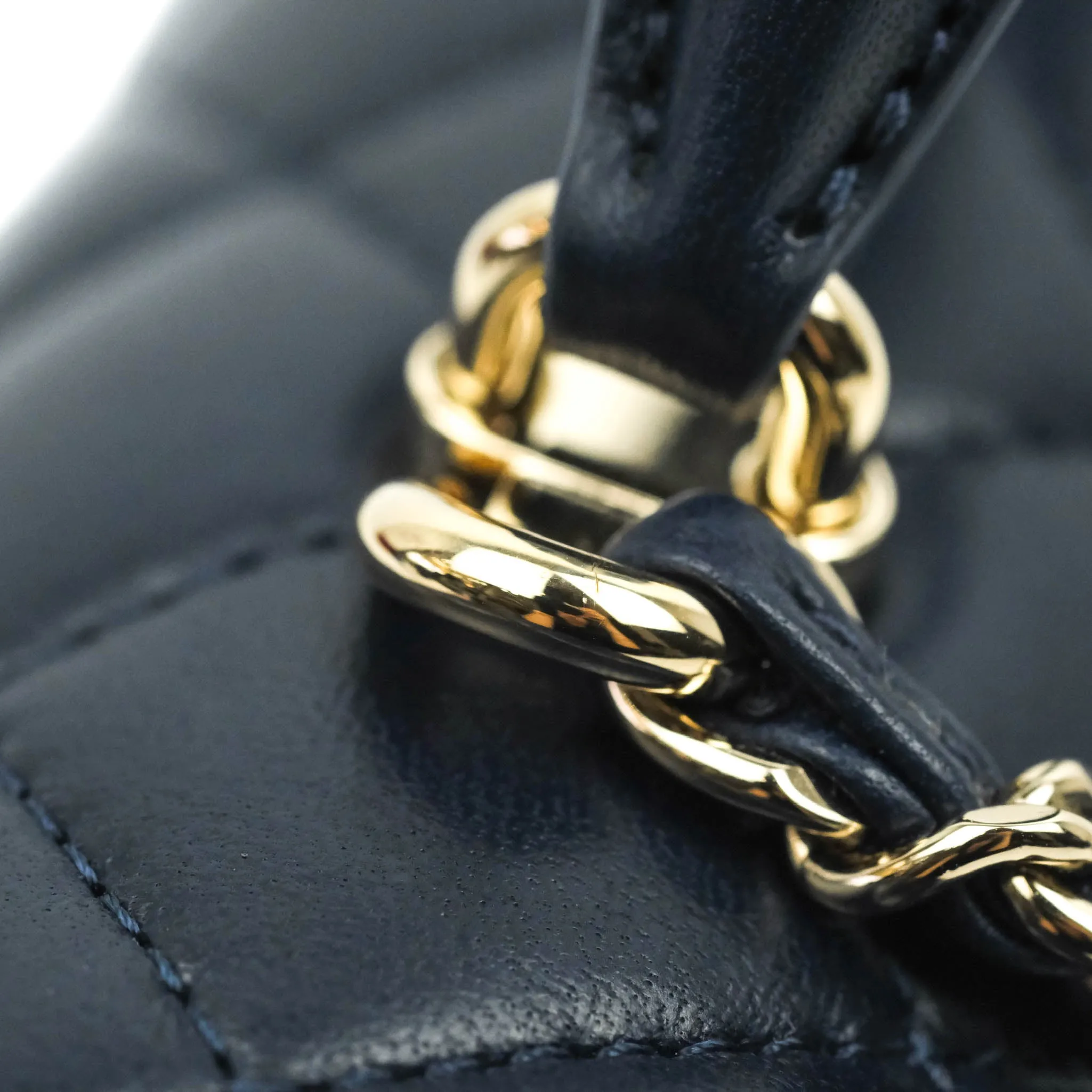 Chanel Top Handle Mini Rectangular Flap Bag Navy Lambskin Gold Hardware