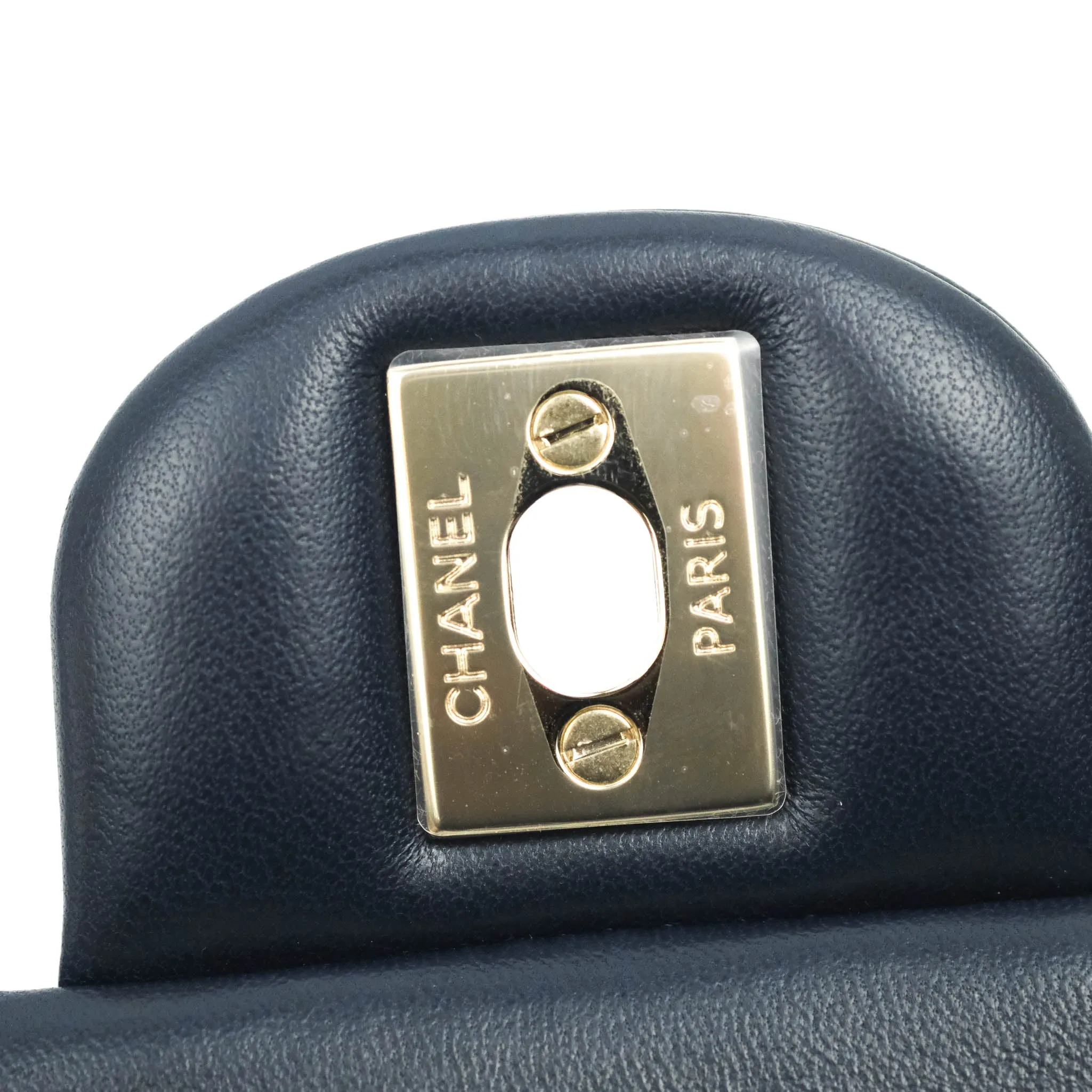 Chanel Top Handle Mini Rectangular Flap Bag Navy Lambskin Gold Hardware