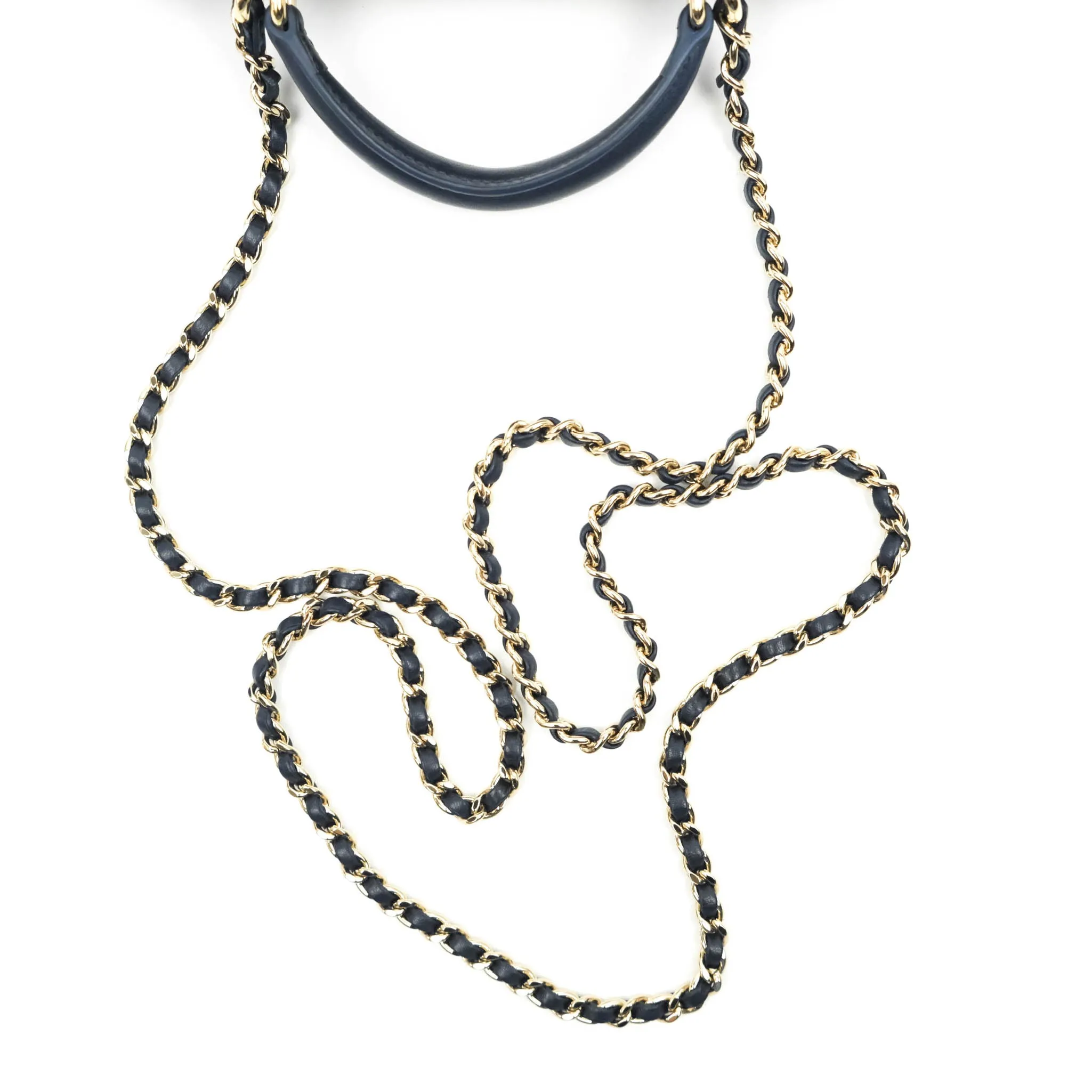 Chanel Top Handle Mini Rectangular Flap Bag Navy Lambskin Gold Hardware