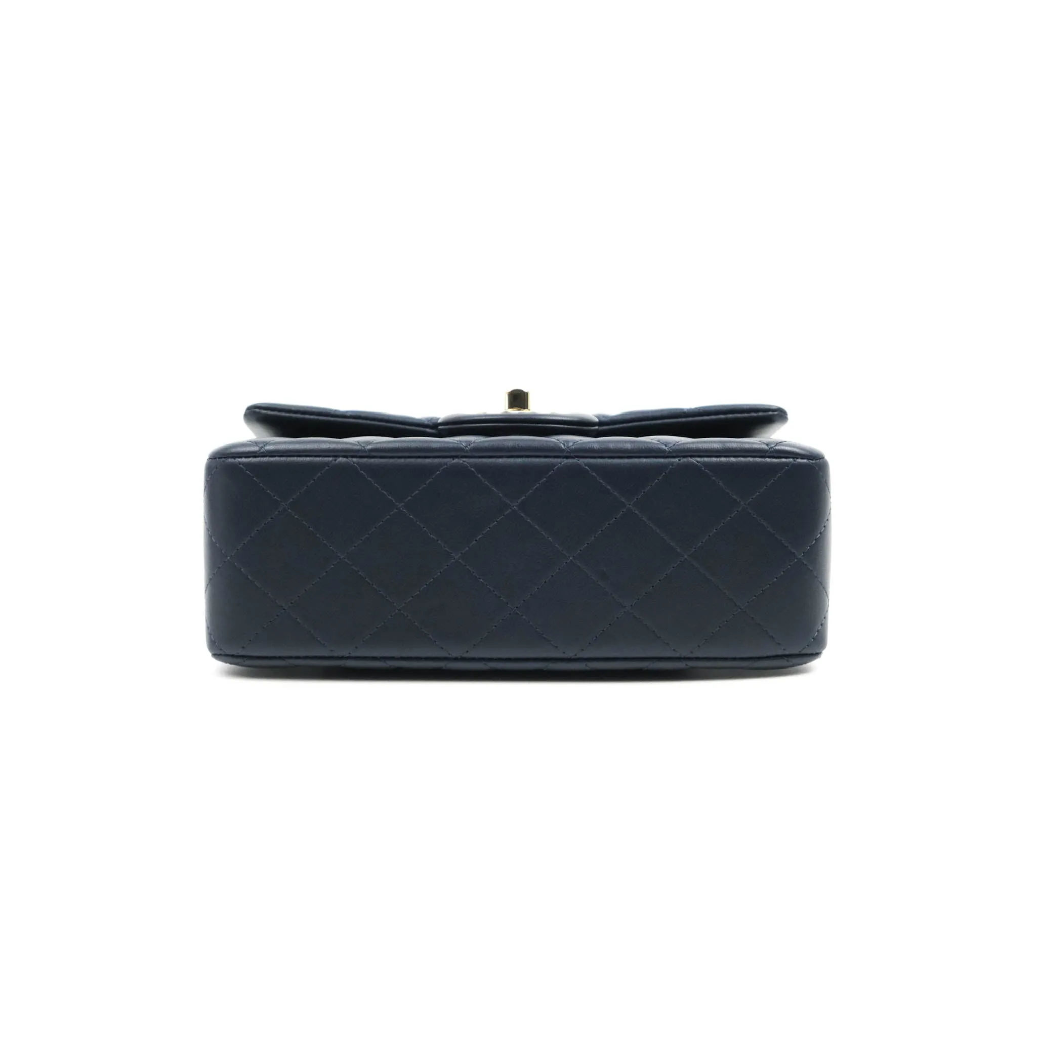Chanel Top Handle Mini Rectangular Flap Bag Navy Lambskin Gold Hardware