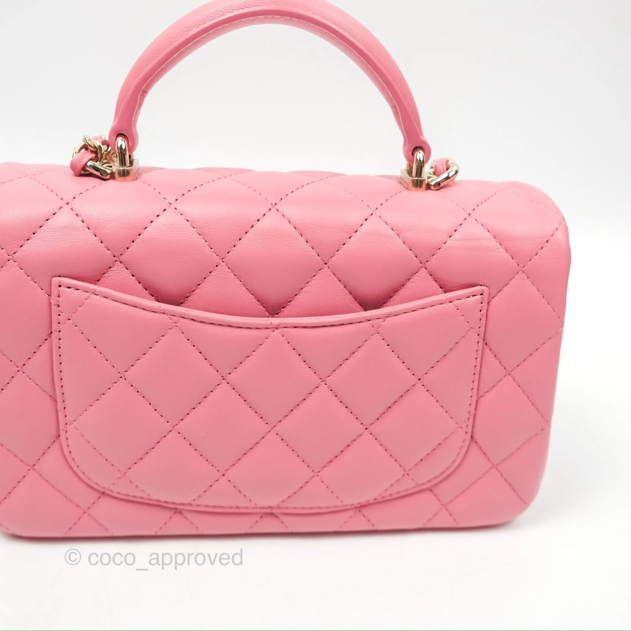 Chanel Top Handle Mini Rectangular Flap Bag Pink Lambskin Gold Hardware