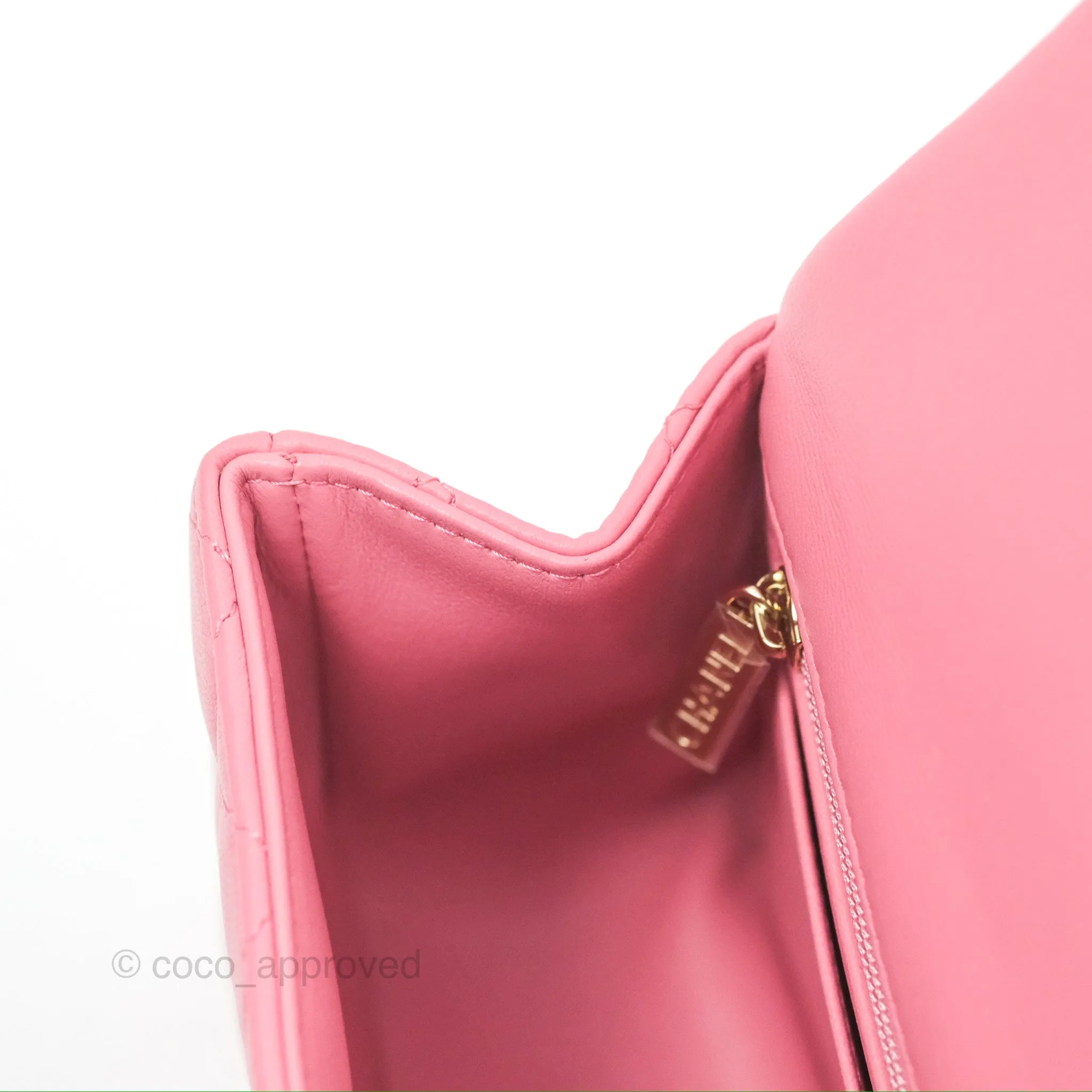 Chanel Top Handle Mini Rectangular Flap Bag Pink Lambskin Gold Hardware