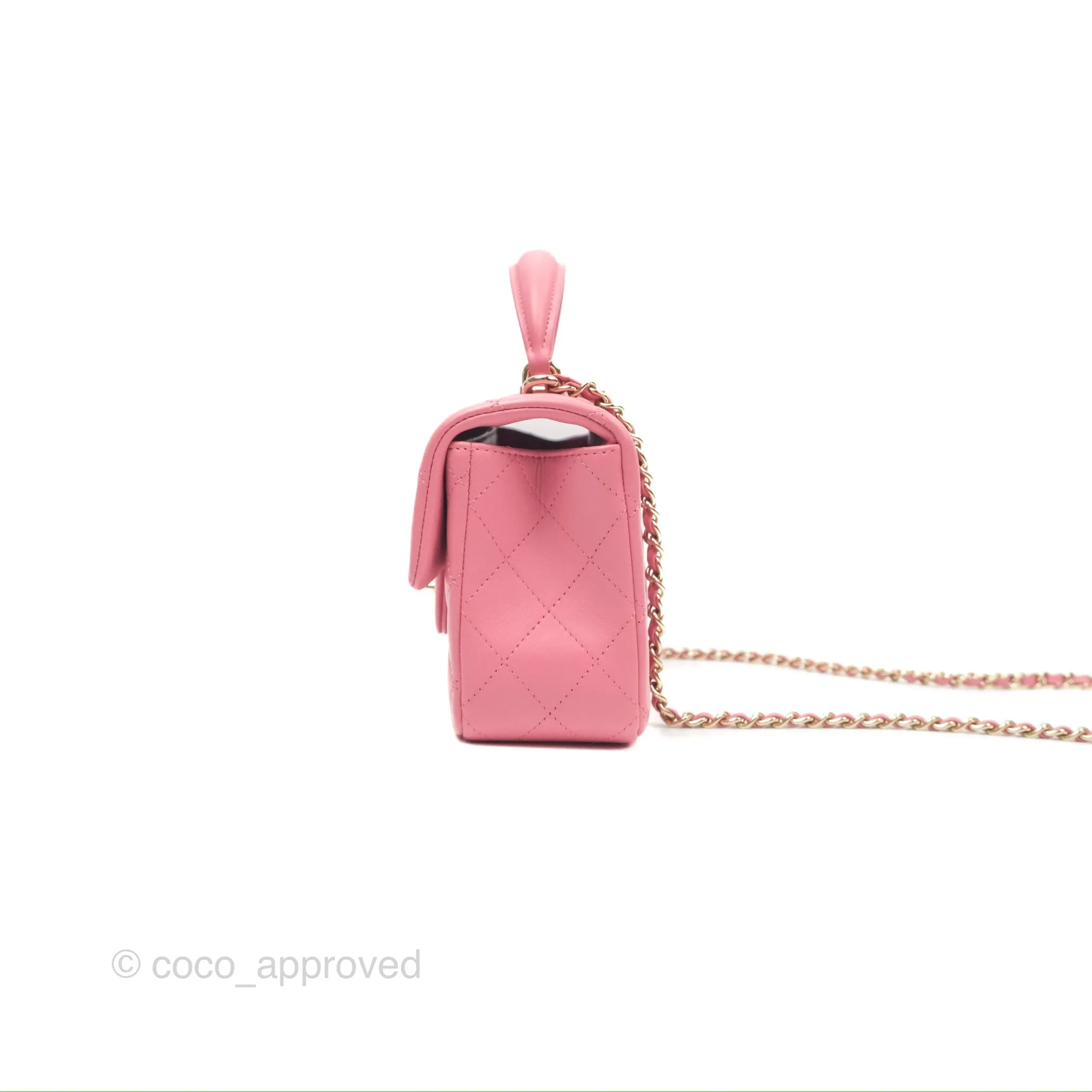 Chanel Top Handle Mini Rectangular Flap Bag Pink Lambskin Gold Hardware