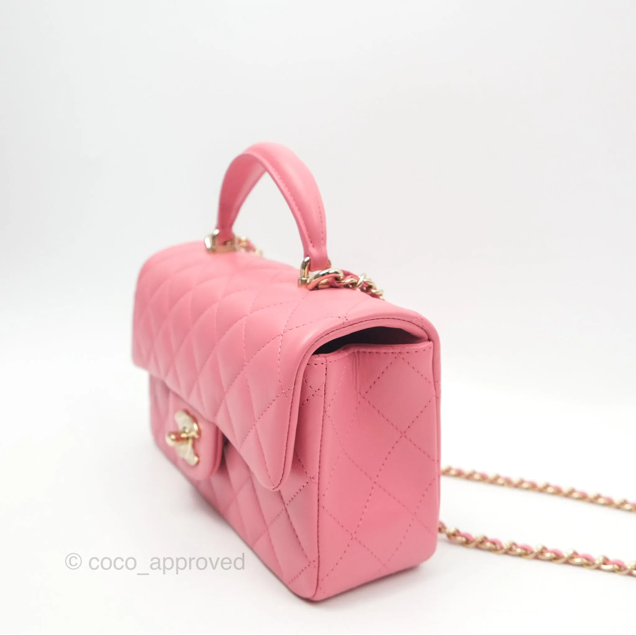 Chanel Top Handle Mini Rectangular Flap Bag Pink Lambskin Gold Hardware