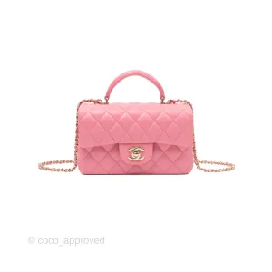 Chanel Top Handle Mini Rectangular Flap Bag Pink Lambskin Gold Hardware
