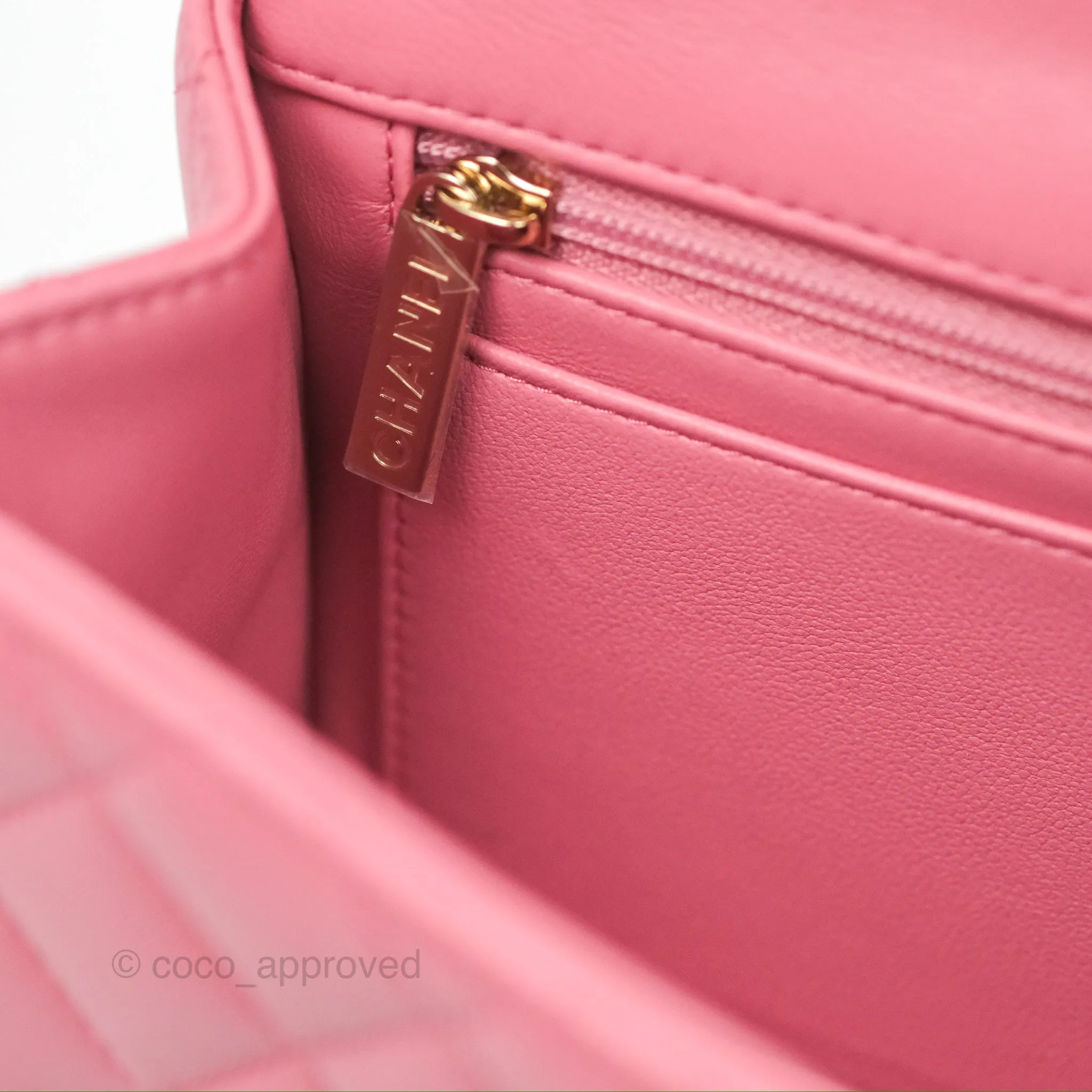 Chanel Top Handle Mini Rectangular Flap Bag Pink Lambskin Gold Hardware