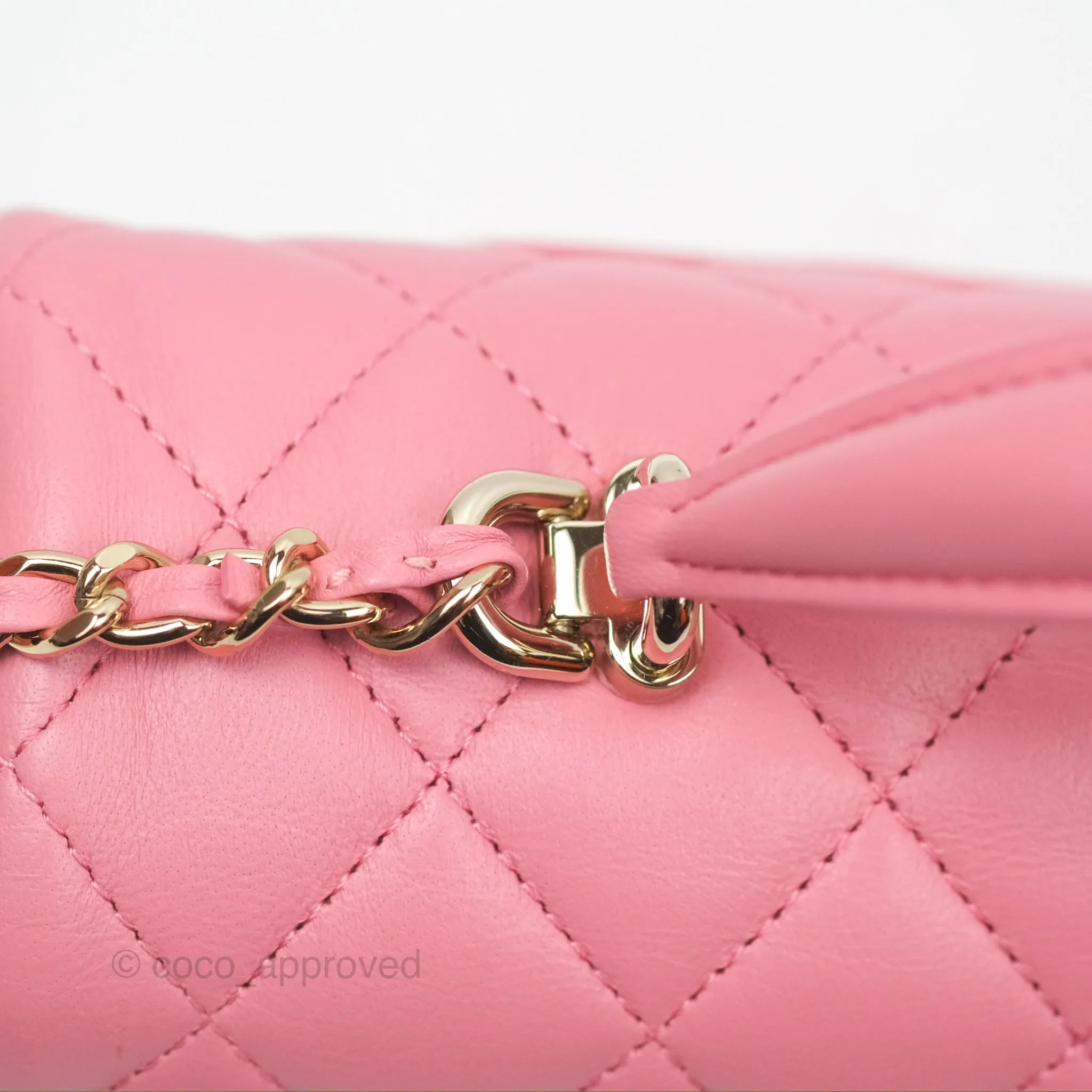 Chanel Top Handle Mini Rectangular Flap Bag Pink Lambskin Gold Hardware