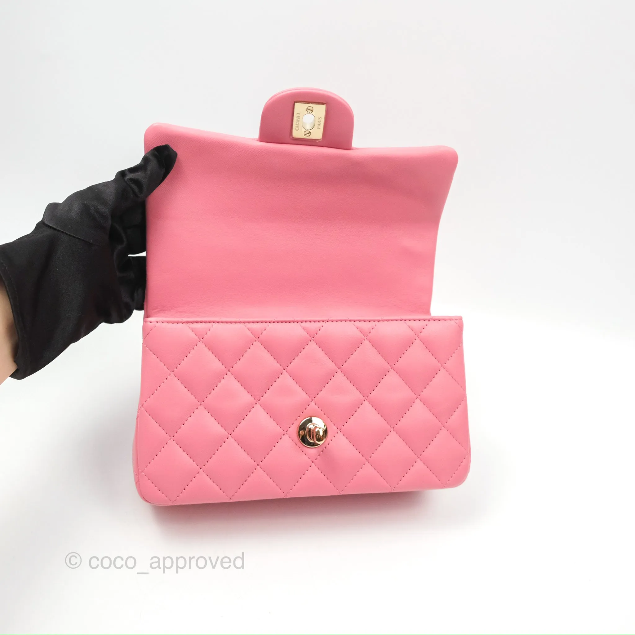 Chanel Top Handle Mini Rectangular Flap Bag Pink Lambskin Gold Hardware