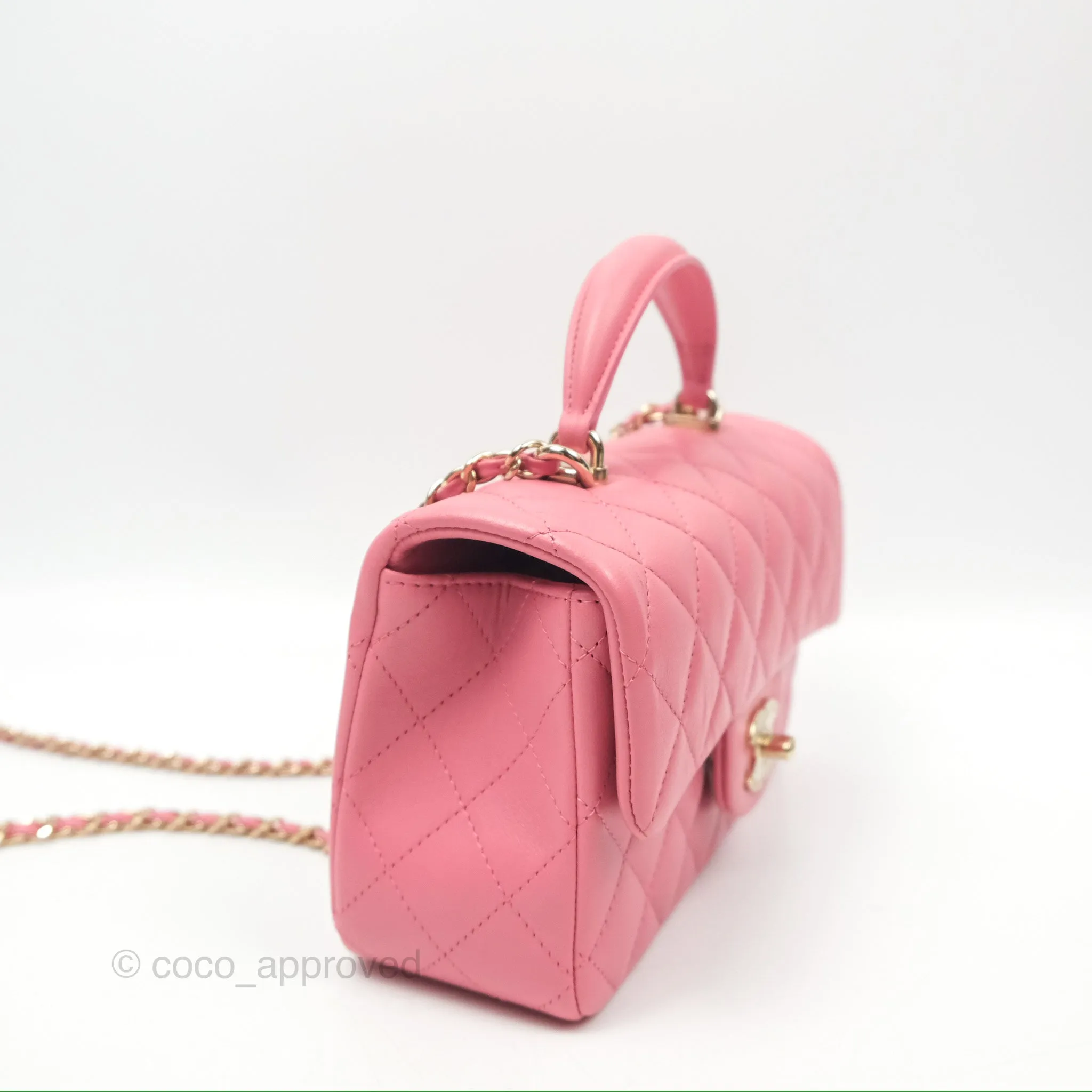 Chanel Top Handle Mini Rectangular Flap Bag Pink Lambskin Gold Hardware