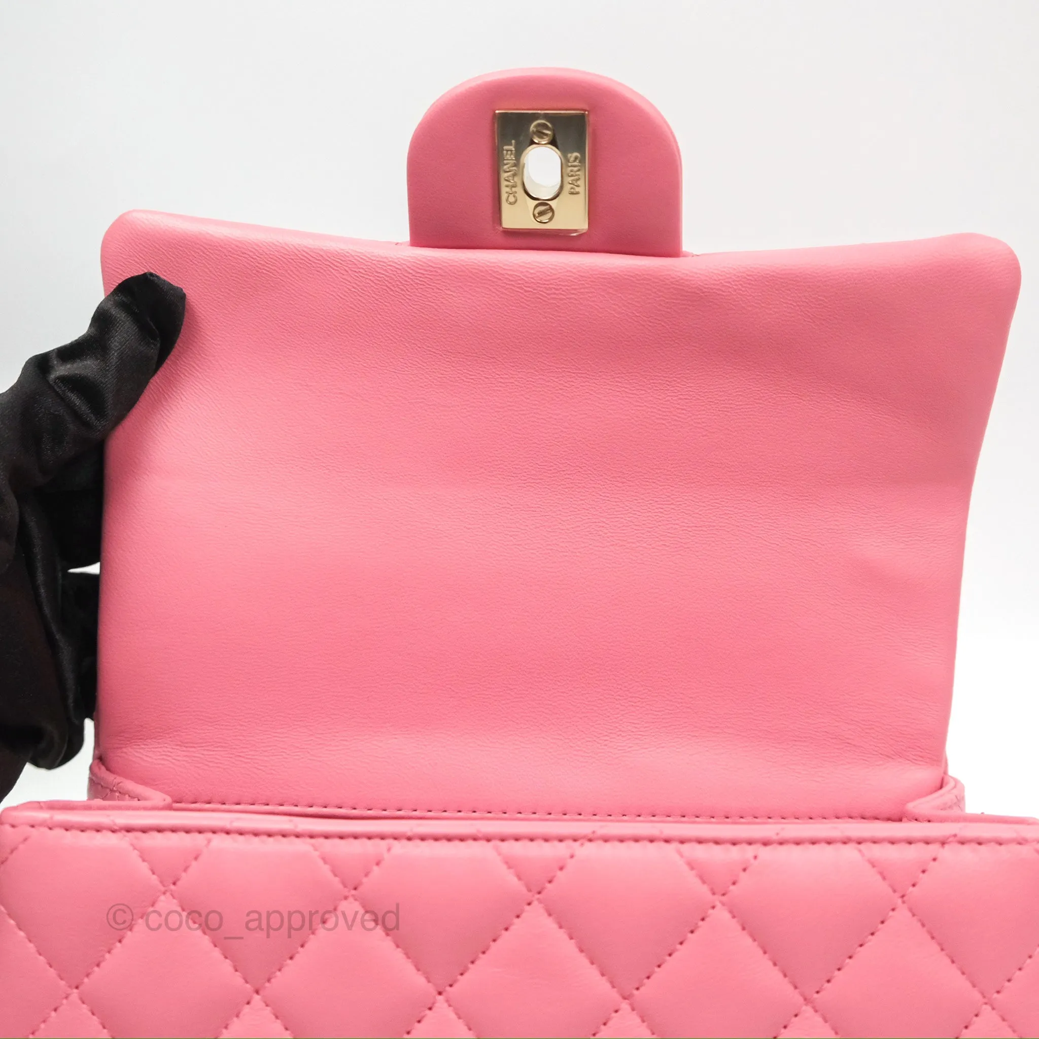 Chanel Top Handle Mini Rectangular Flap Bag Pink Lambskin Gold Hardware