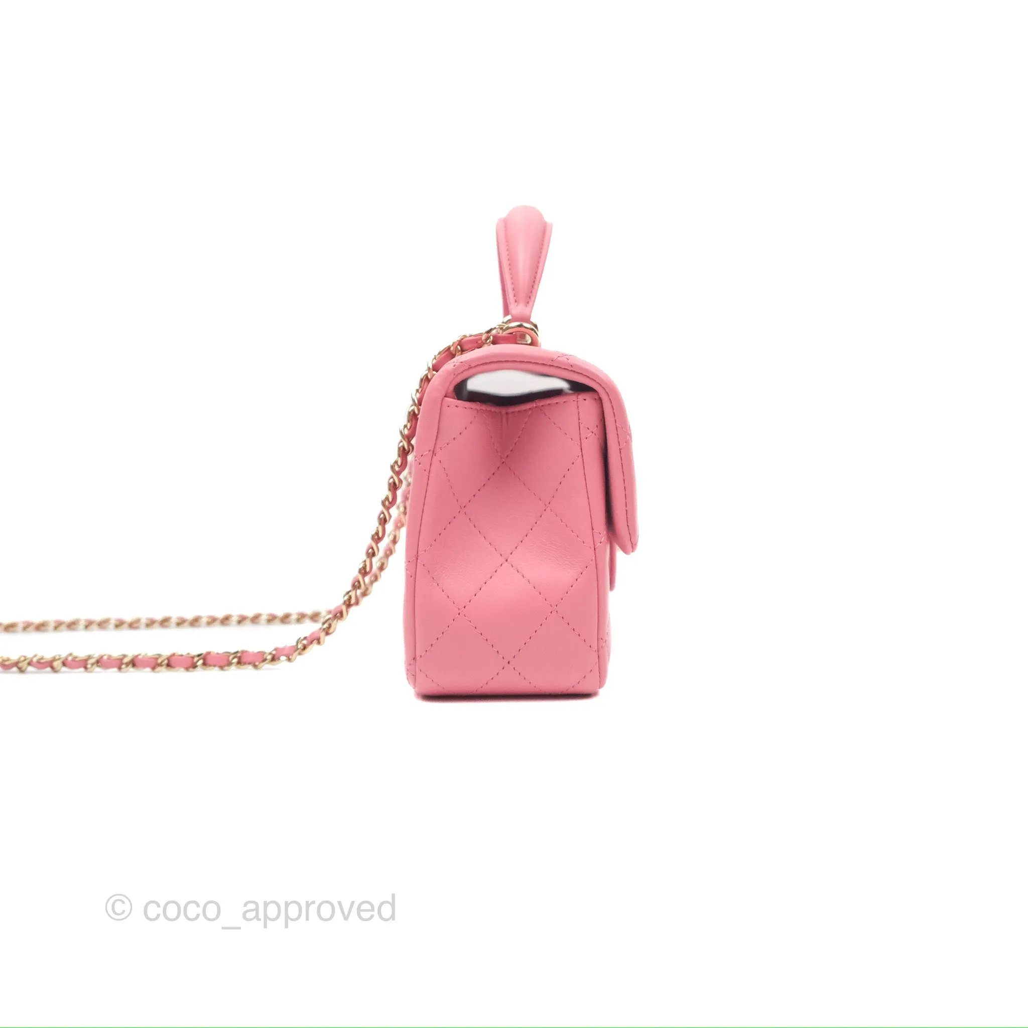 Chanel Top Handle Mini Rectangular Flap Bag Pink Lambskin Gold Hardware