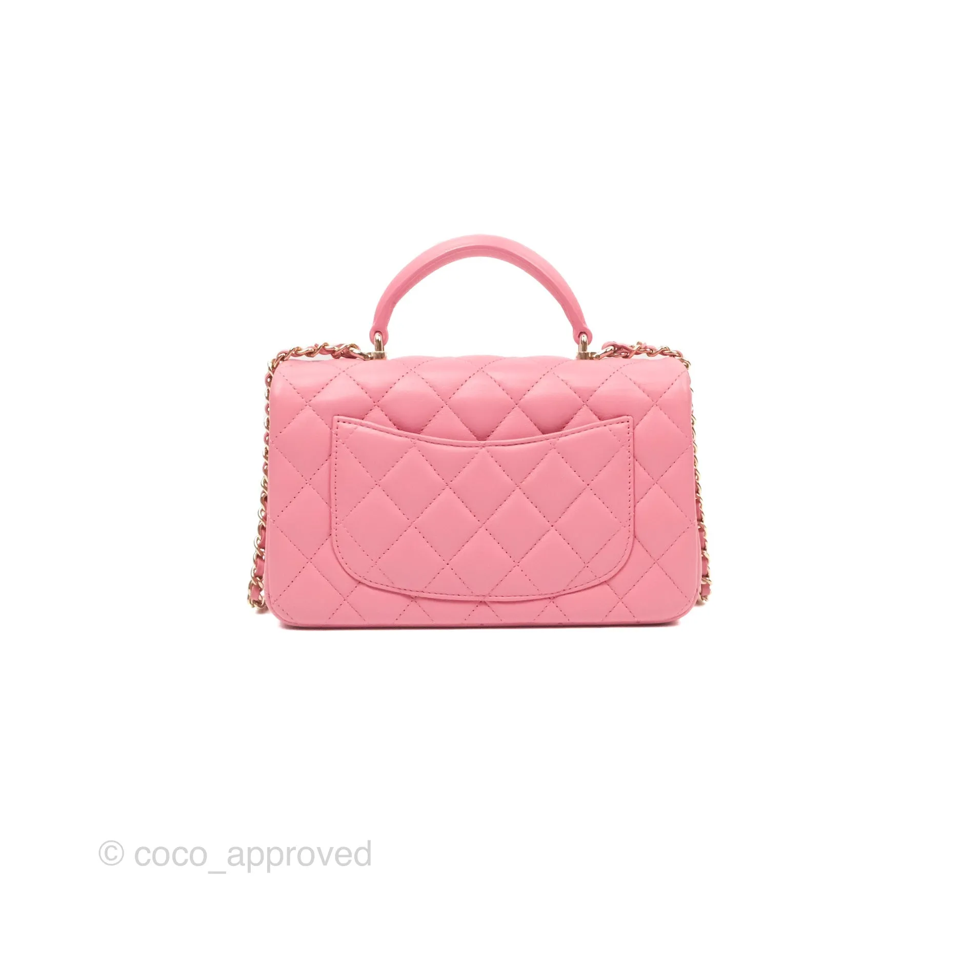 Chanel Top Handle Mini Rectangular Flap Bag Pink Lambskin Gold Hardware