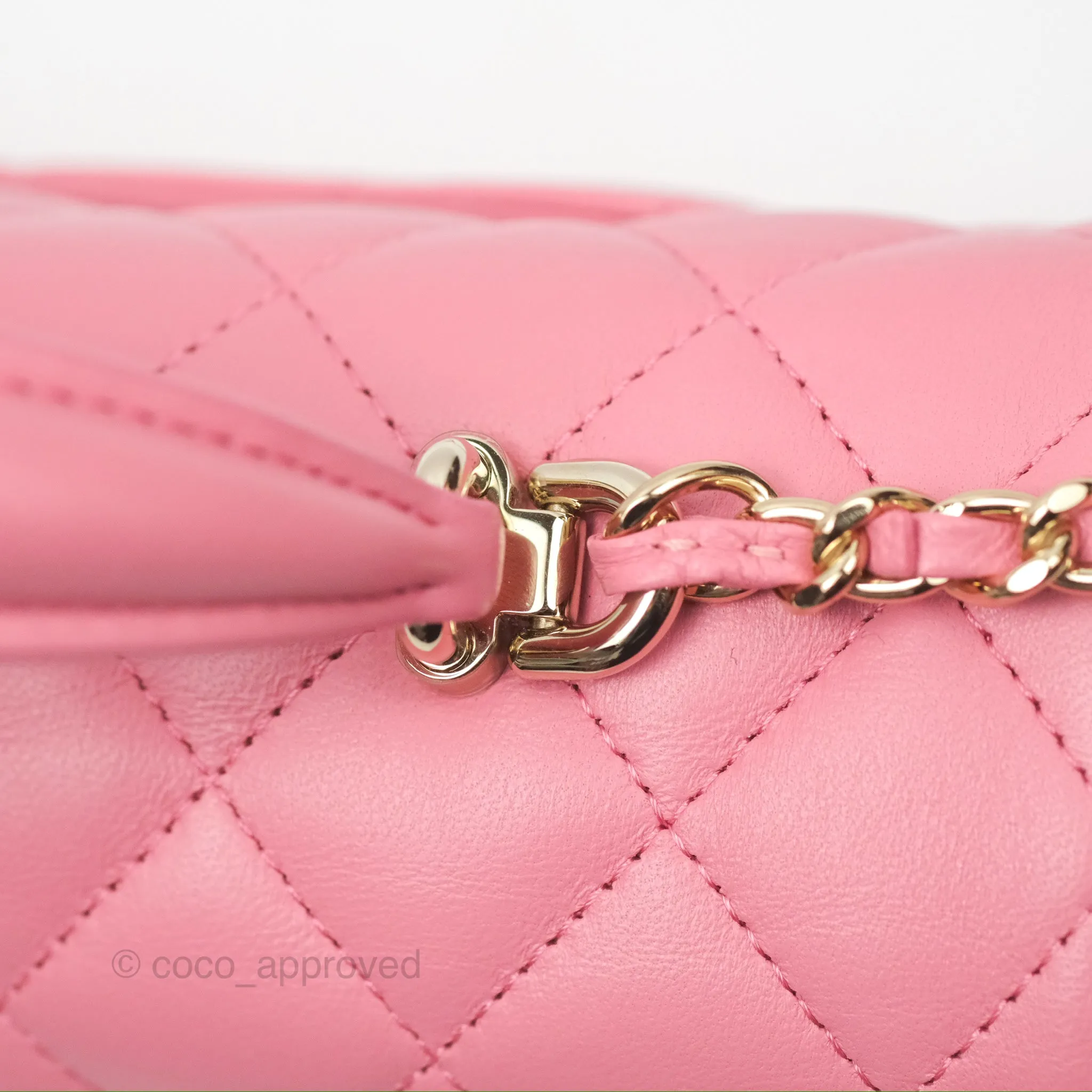 Chanel Top Handle Mini Rectangular Flap Bag Pink Lambskin Gold Hardware