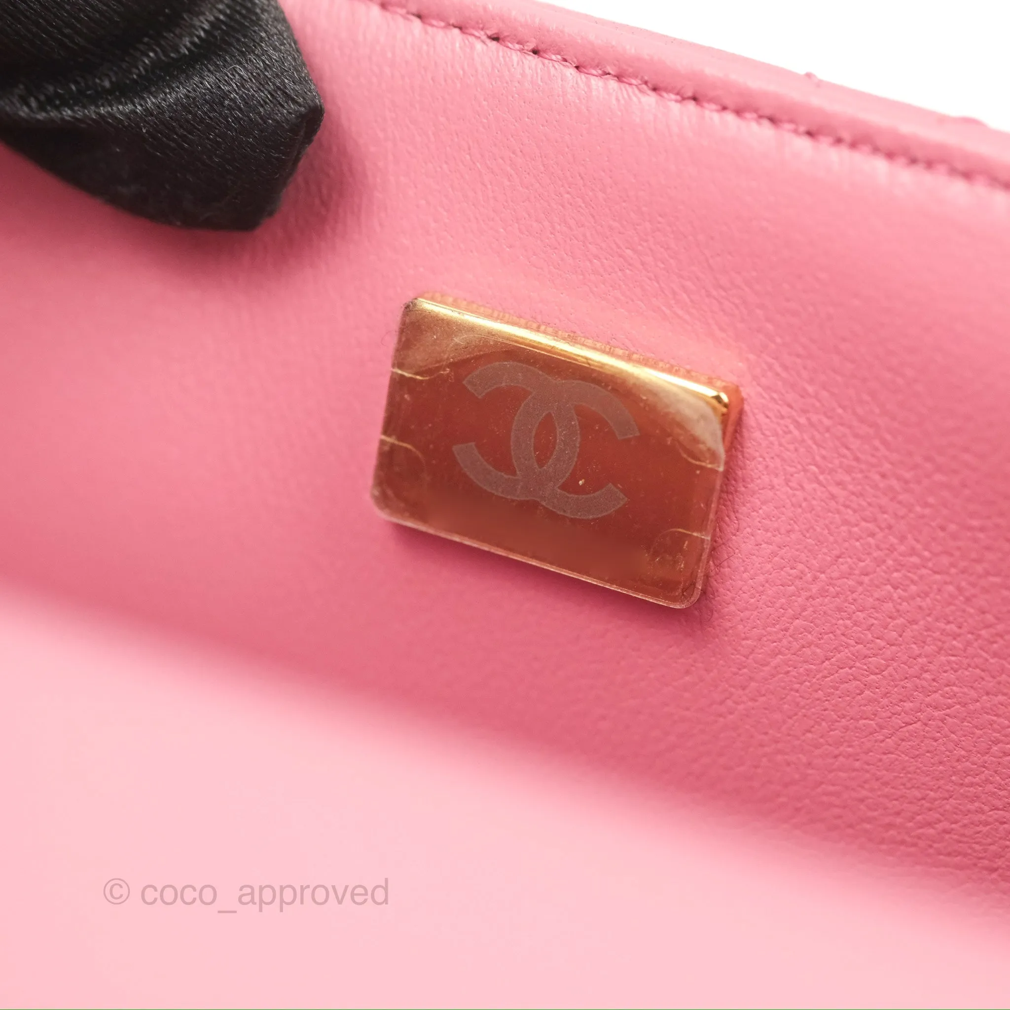 Chanel Top Handle Mini Rectangular Flap Bag Pink Lambskin Gold Hardware