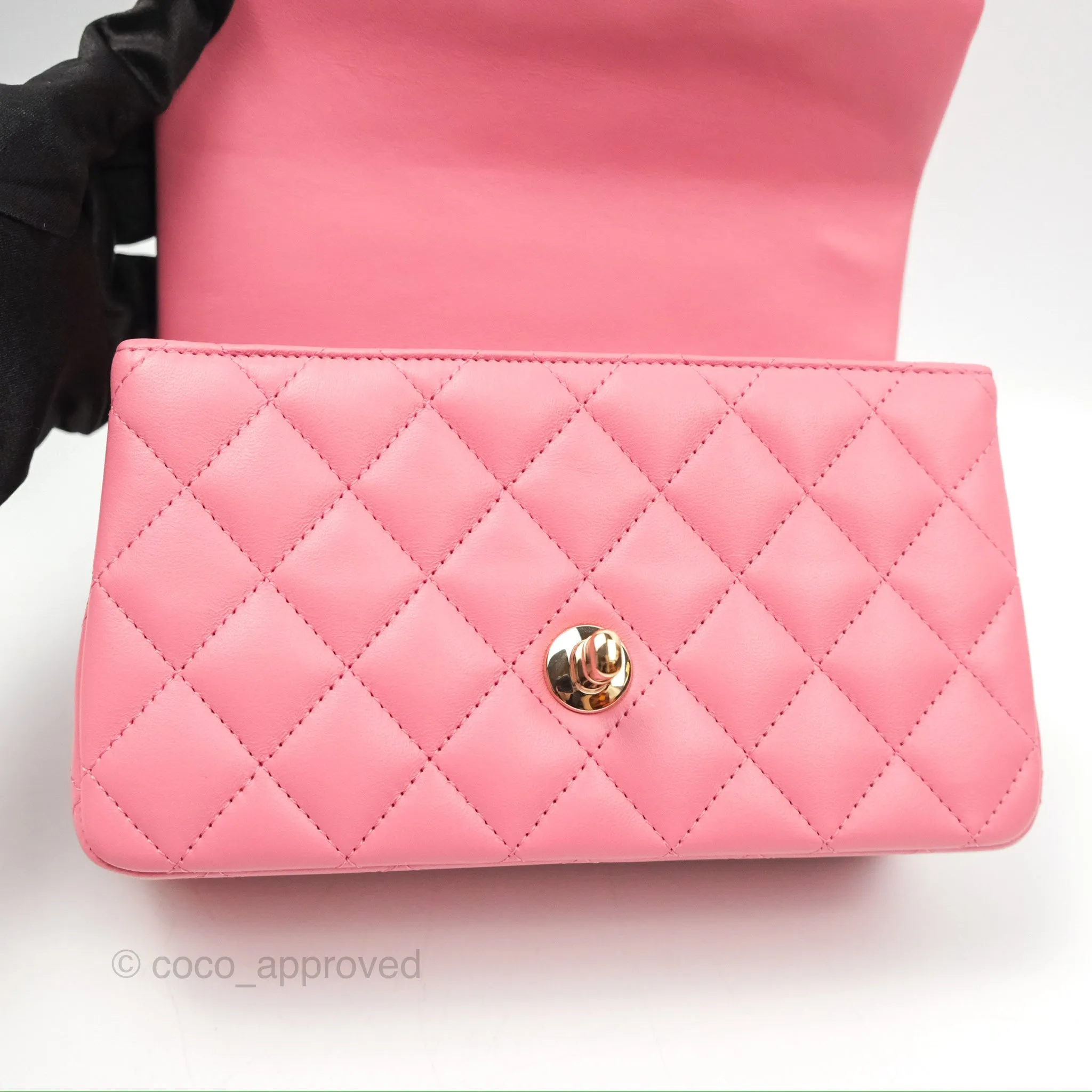 Chanel Top Handle Mini Rectangular Flap Bag Pink Lambskin Gold Hardware