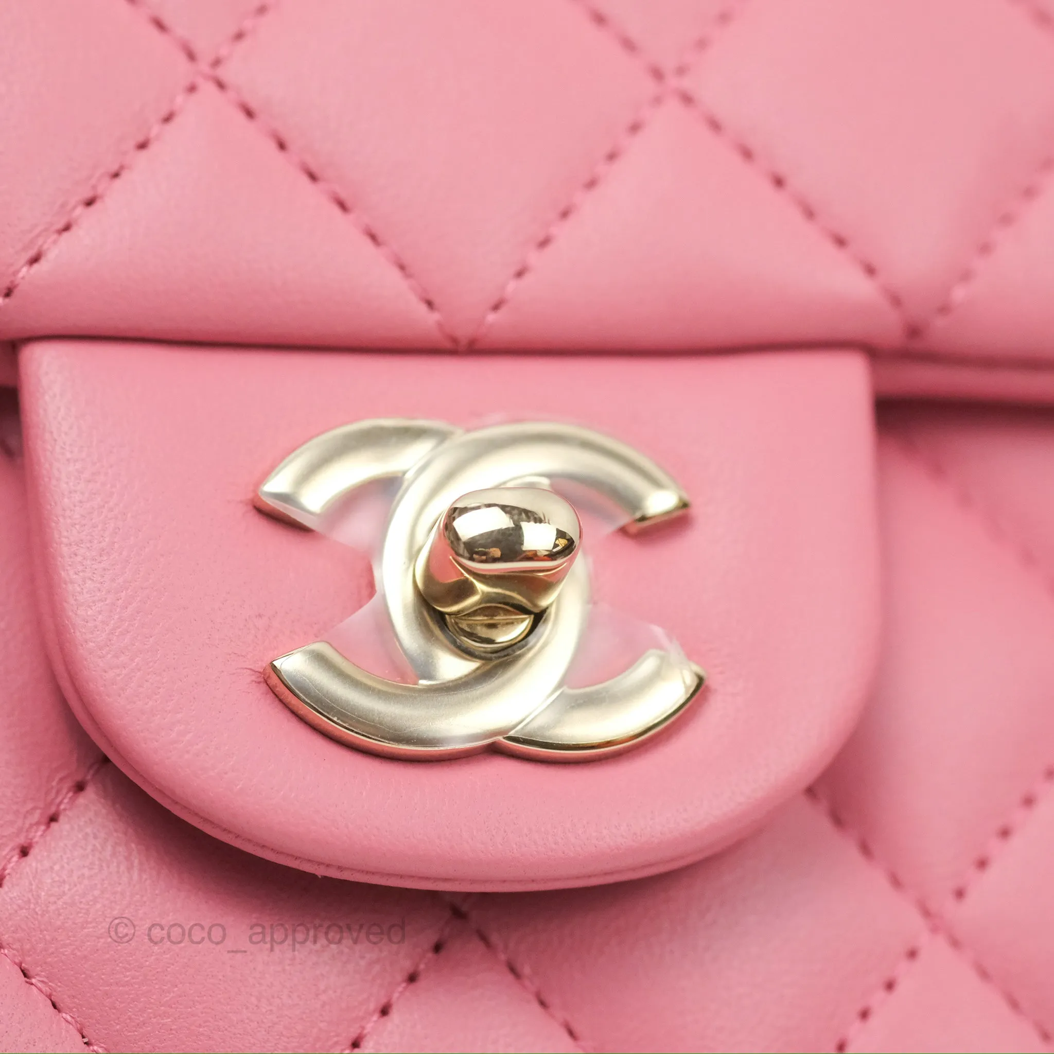 Chanel Top Handle Mini Rectangular Flap Bag Pink Lambskin Gold Hardware
