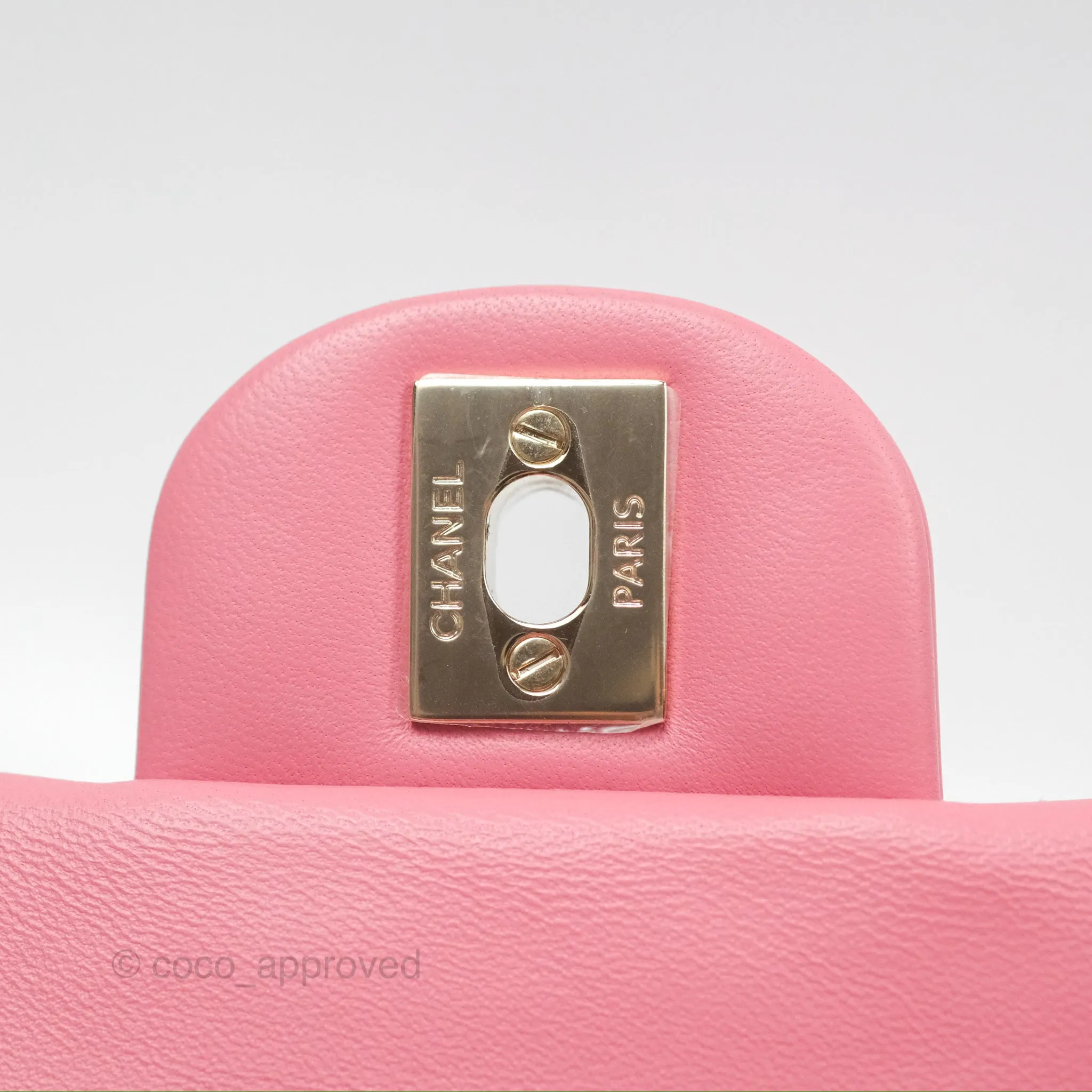 Chanel Top Handle Mini Rectangular Flap Bag Pink Lambskin Gold Hardware