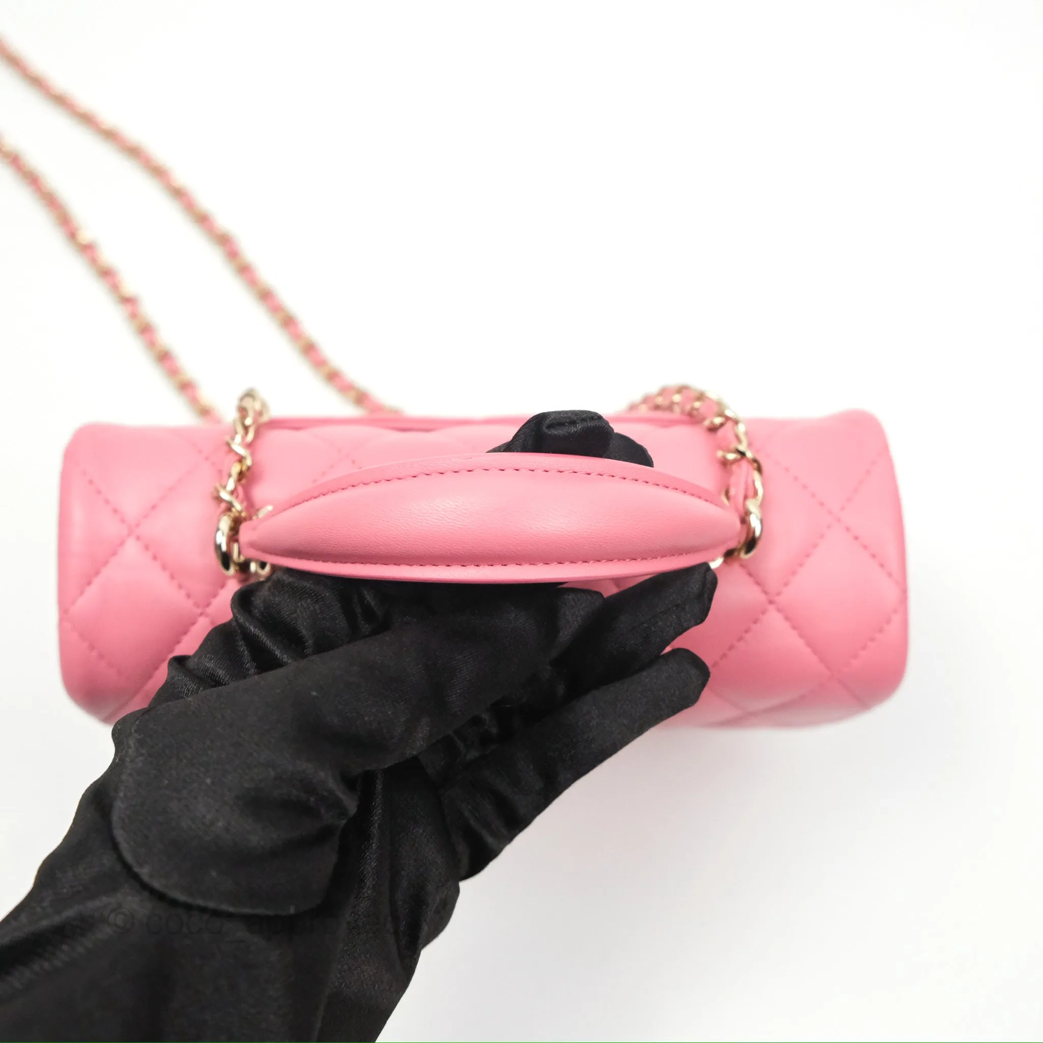Chanel Top Handle Mini Rectangular Flap Bag Pink Lambskin Gold Hardware