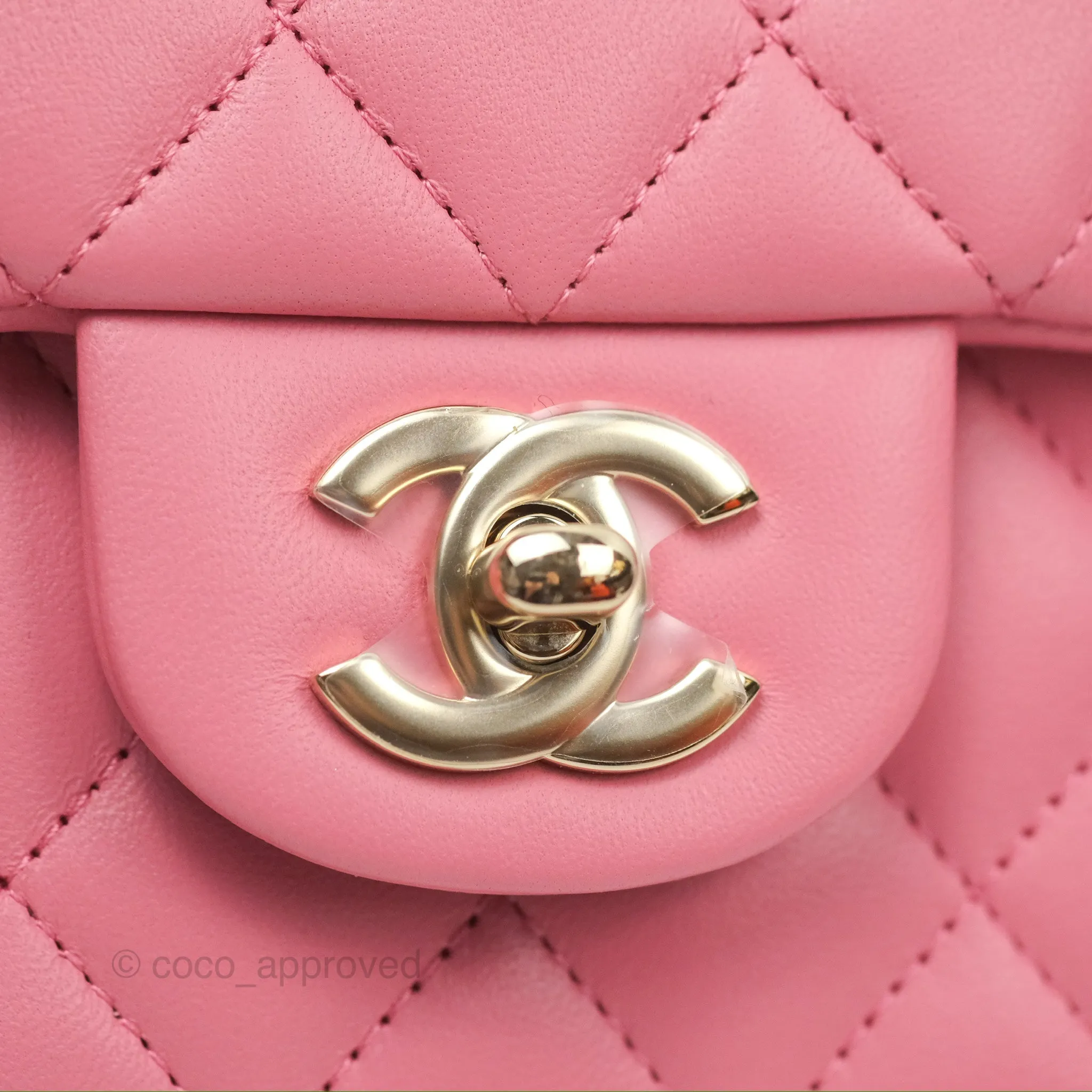 Chanel Top Handle Mini Rectangular Flap Bag Pink Lambskin Gold Hardware