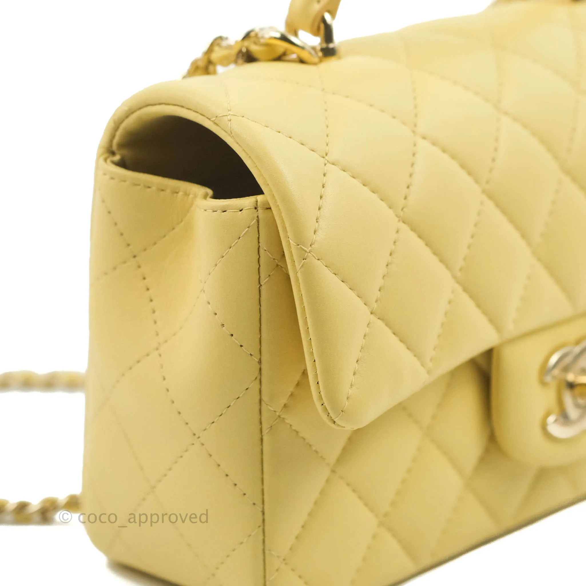 Chanel Top Handle Mini Rectangular Flap Bag Yellow Lambskin Gold Hardware