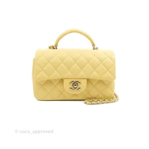 Chanel Top Handle Mini Rectangular Flap Bag Yellow Lambskin Gold Hardware