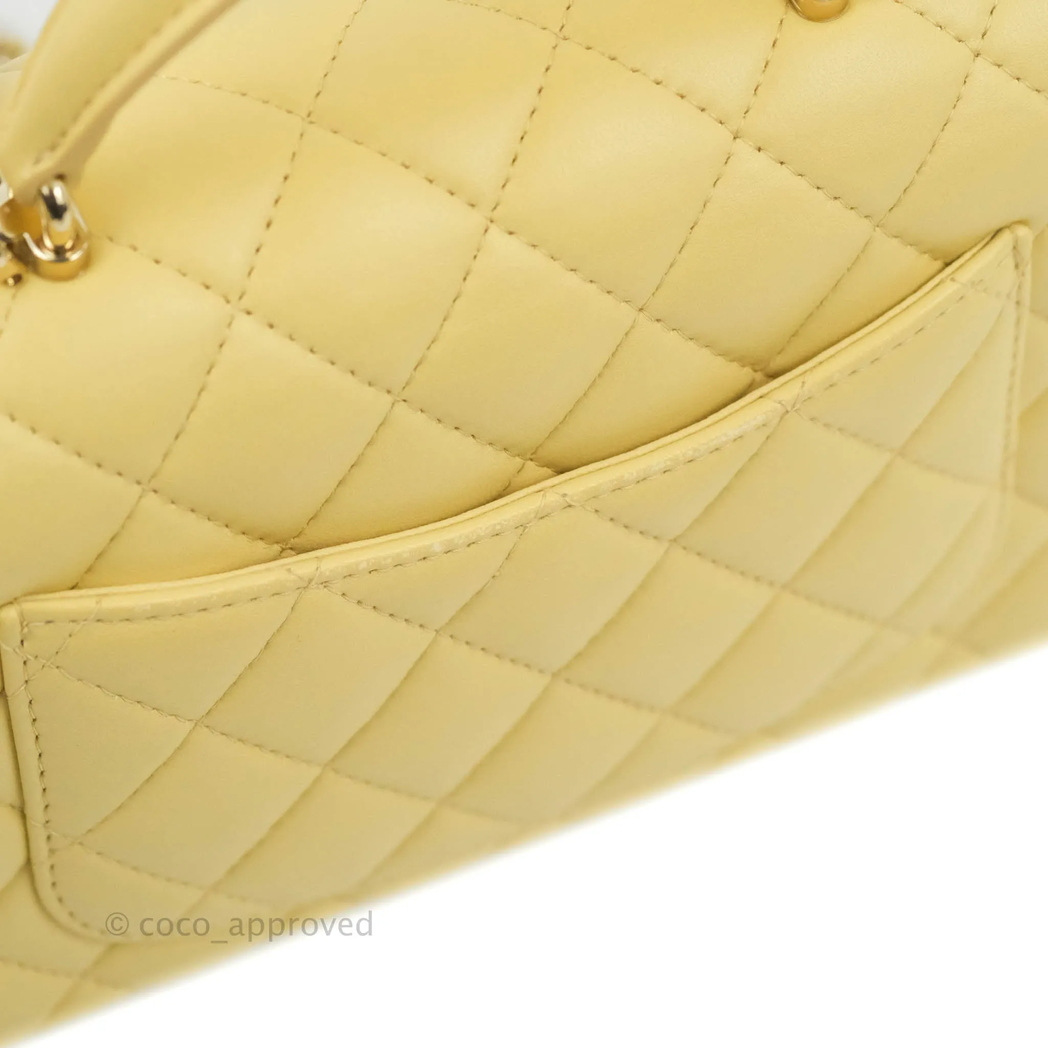 Chanel Top Handle Mini Rectangular Flap Bag Yellow Lambskin Gold Hardware