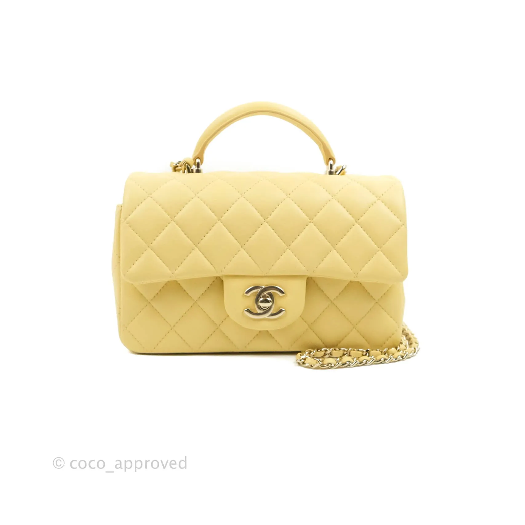 Chanel Top Handle Mini Rectangular Flap Bag Yellow Lambskin Gold Hardware
