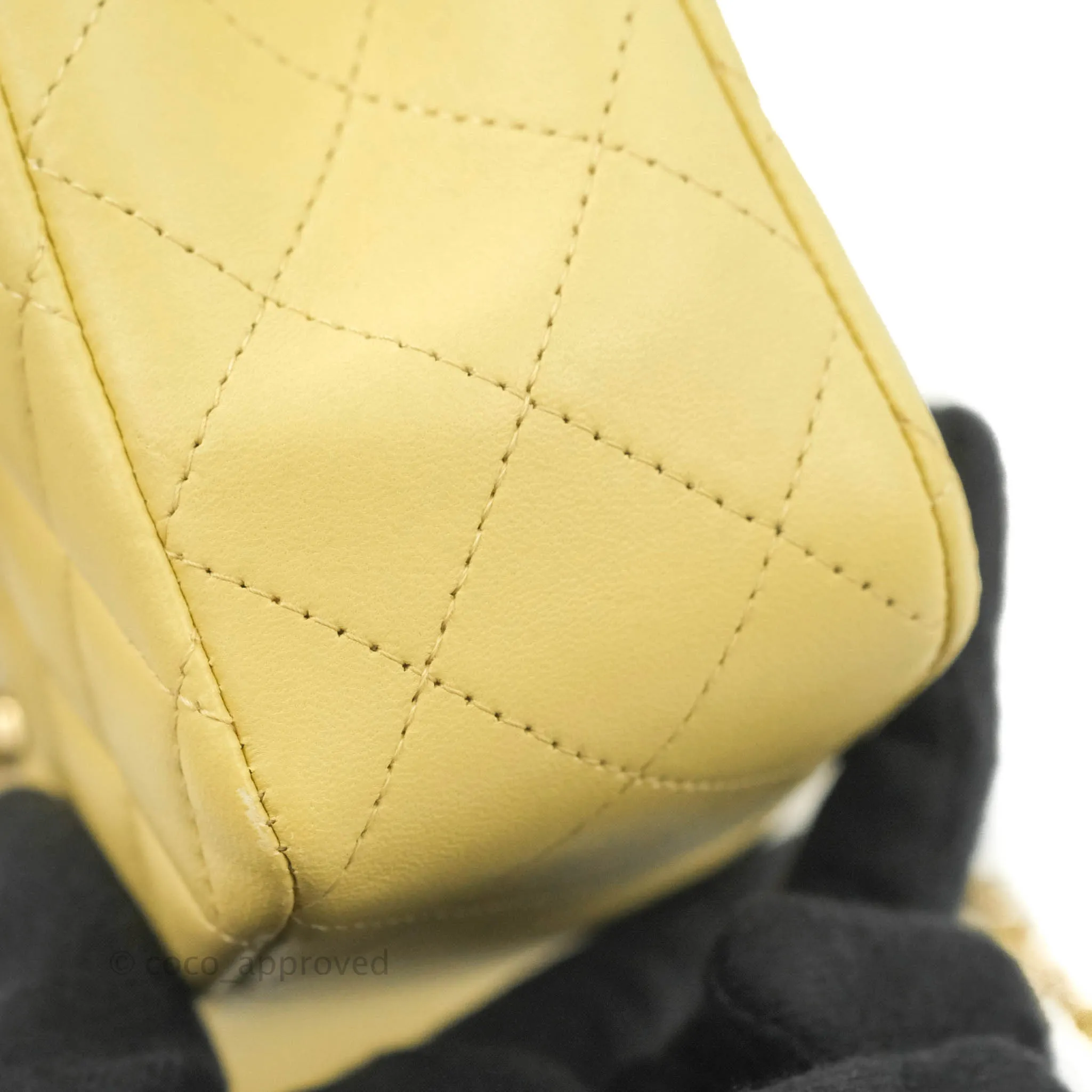 Chanel Top Handle Mini Rectangular Flap Bag Yellow Lambskin Gold Hardware