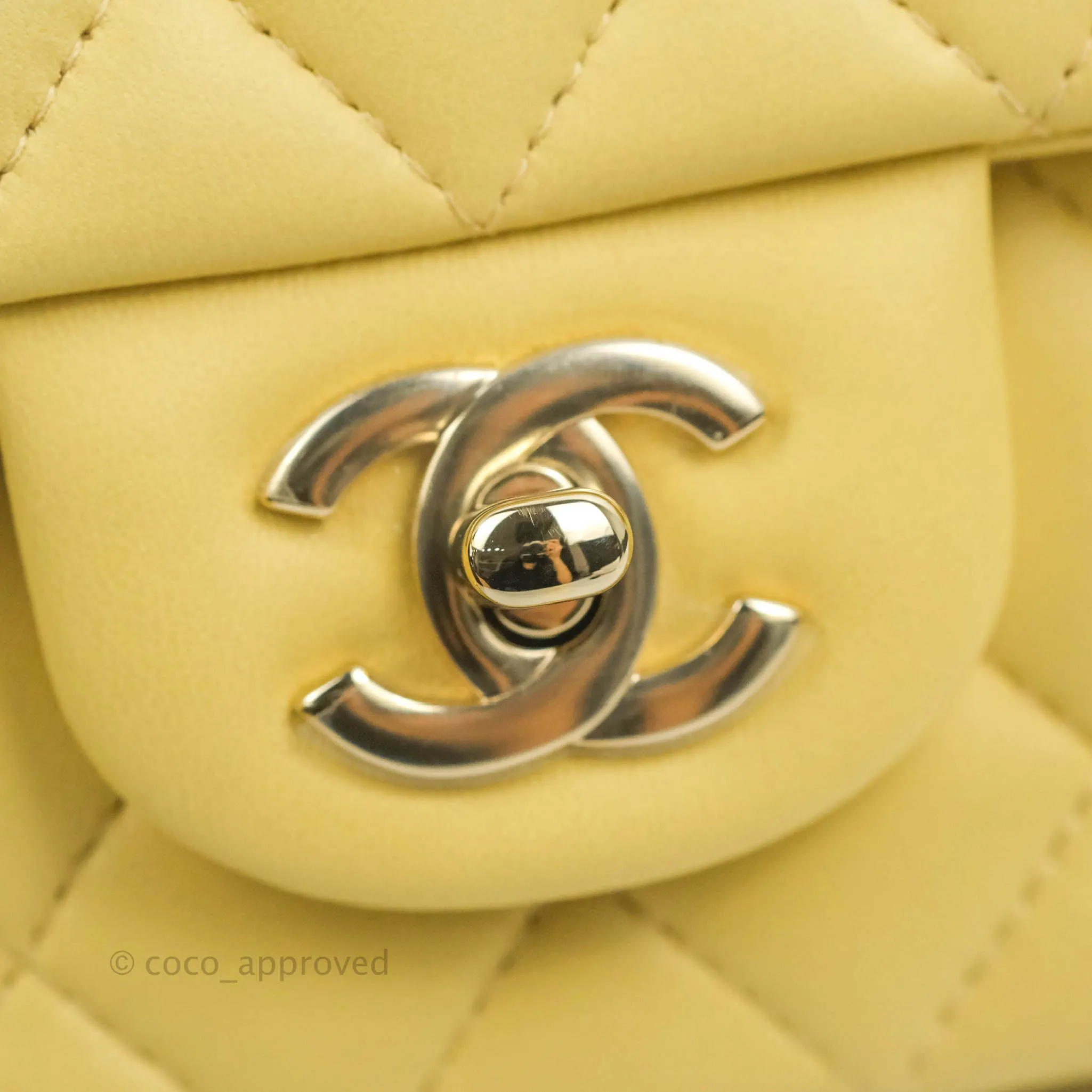 Chanel Top Handle Mini Rectangular Flap Bag Yellow Lambskin Gold Hardware