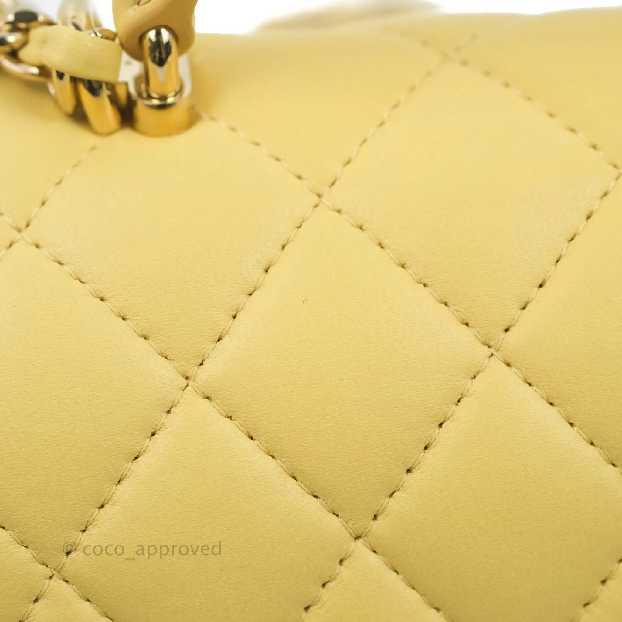 Chanel Top Handle Mini Rectangular Flap Bag Yellow Lambskin Gold Hardware