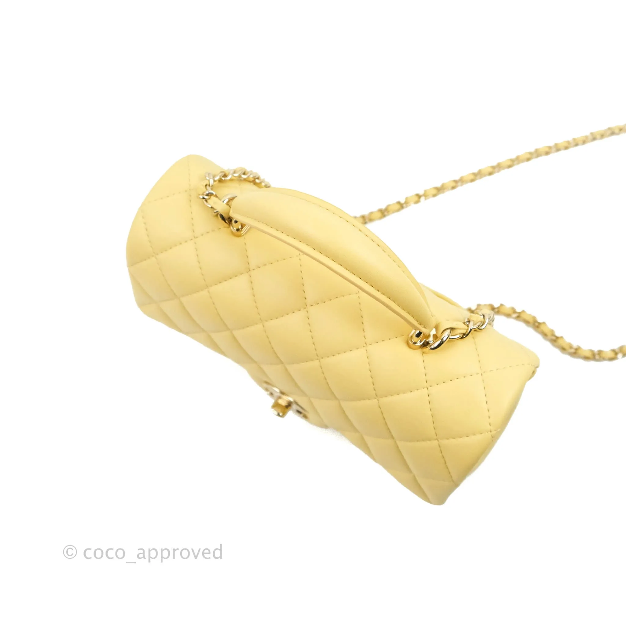 Chanel Top Handle Mini Rectangular Flap Bag Yellow Lambskin Gold Hardware