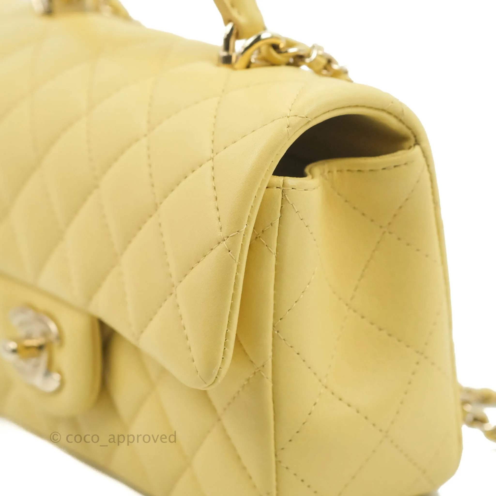 Chanel Top Handle Mini Rectangular Flap Bag Yellow Lambskin Gold Hardware