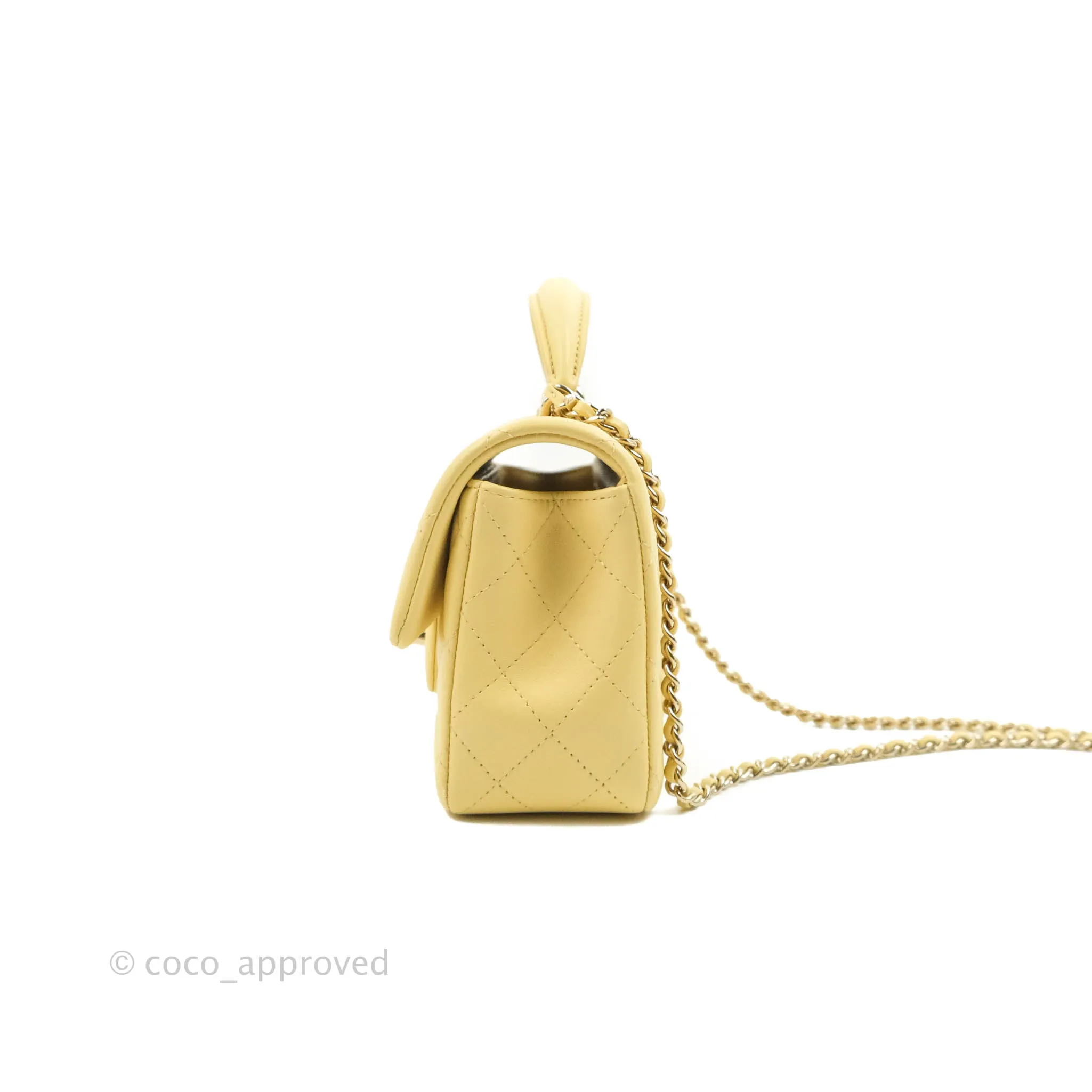 Chanel Top Handle Mini Rectangular Flap Bag Yellow Lambskin Gold Hardware