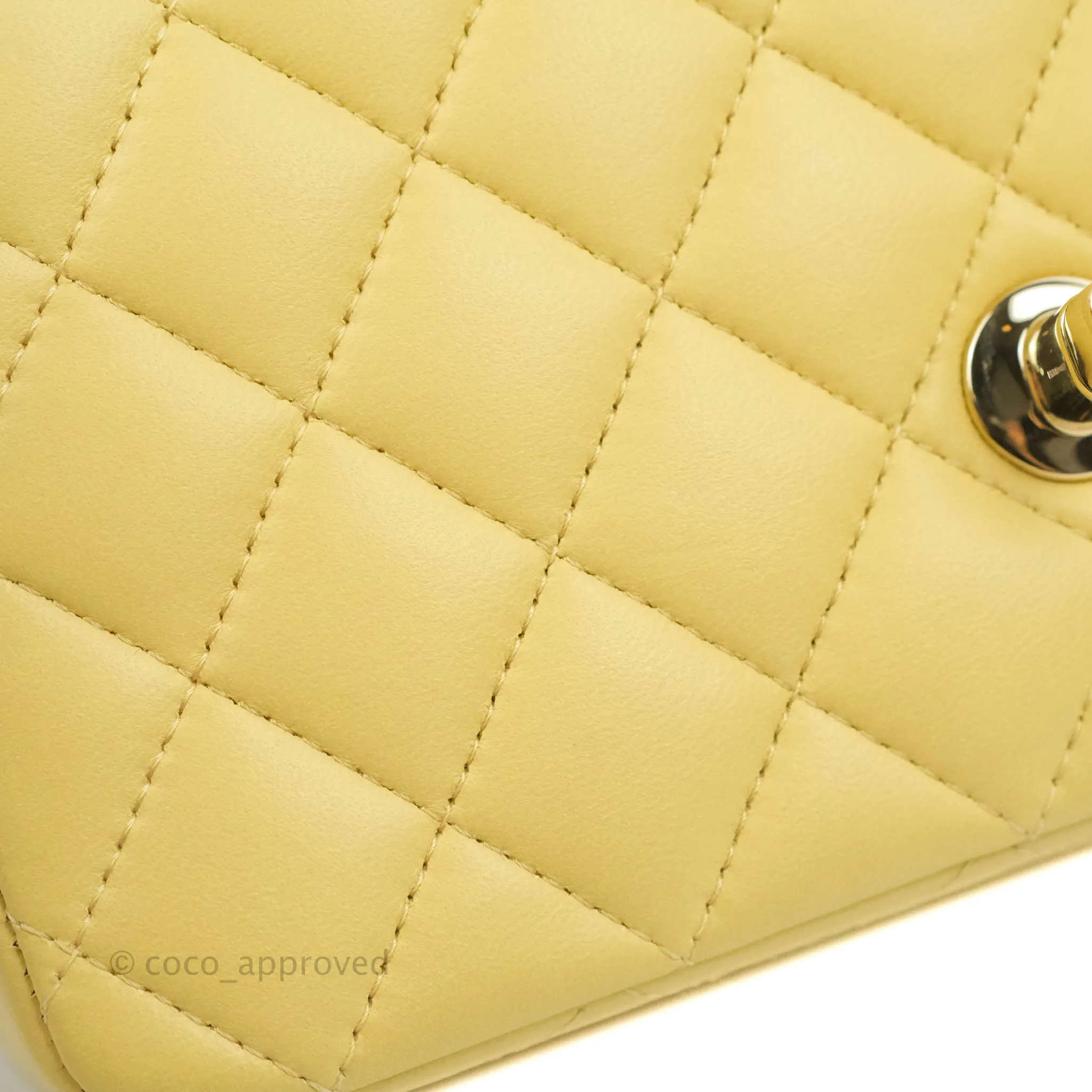 Chanel Top Handle Mini Rectangular Flap Bag Yellow Lambskin Gold Hardware