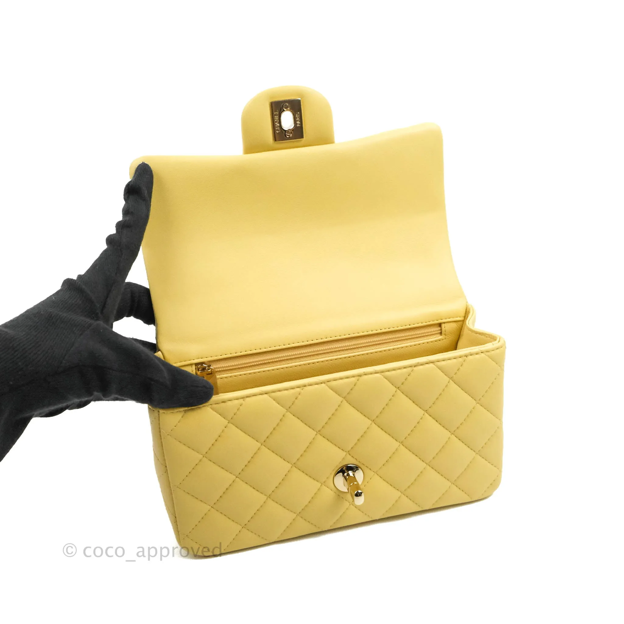 Chanel Top Handle Mini Rectangular Flap Bag Yellow Lambskin Gold Hardware