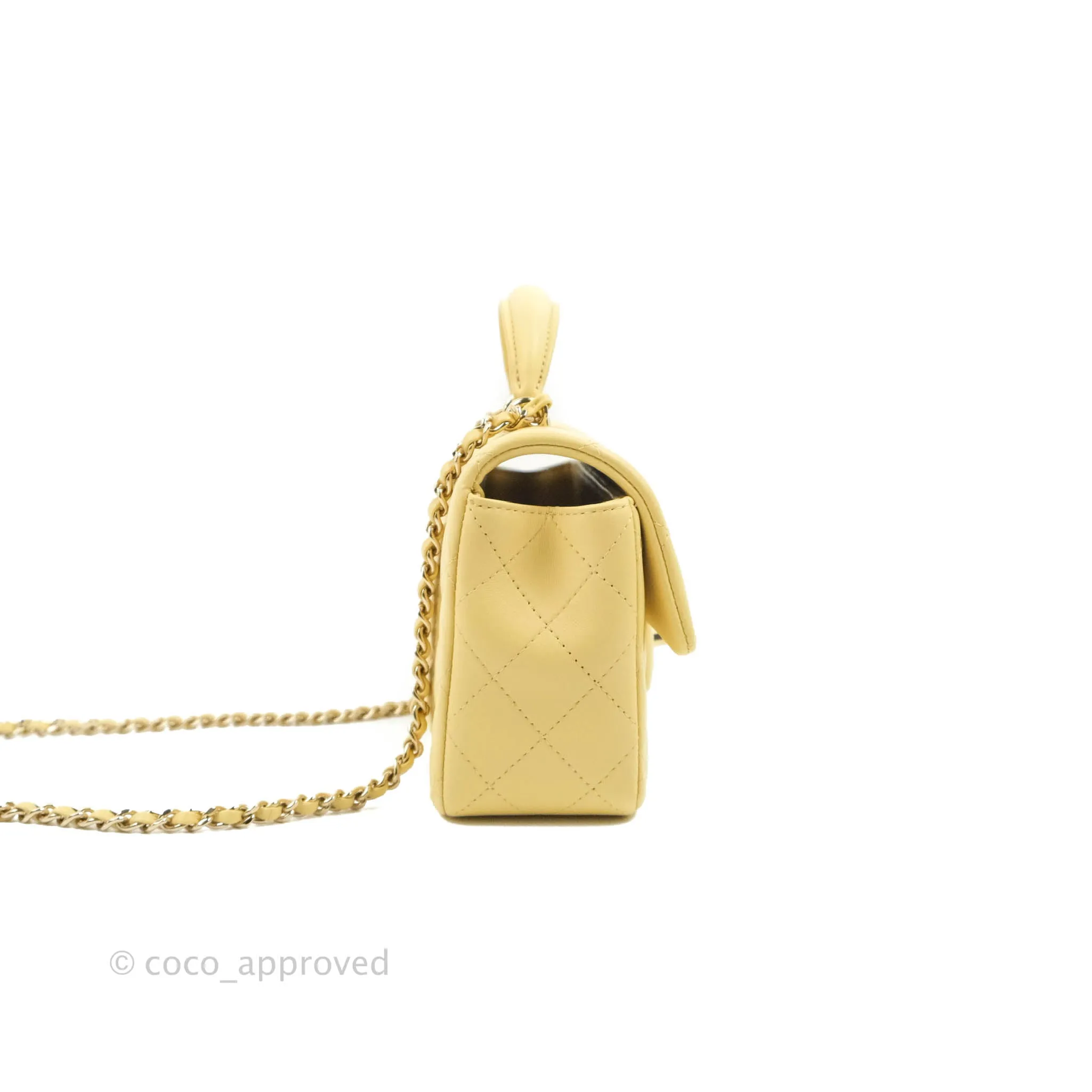 Chanel Top Handle Mini Rectangular Flap Bag Yellow Lambskin Gold Hardware