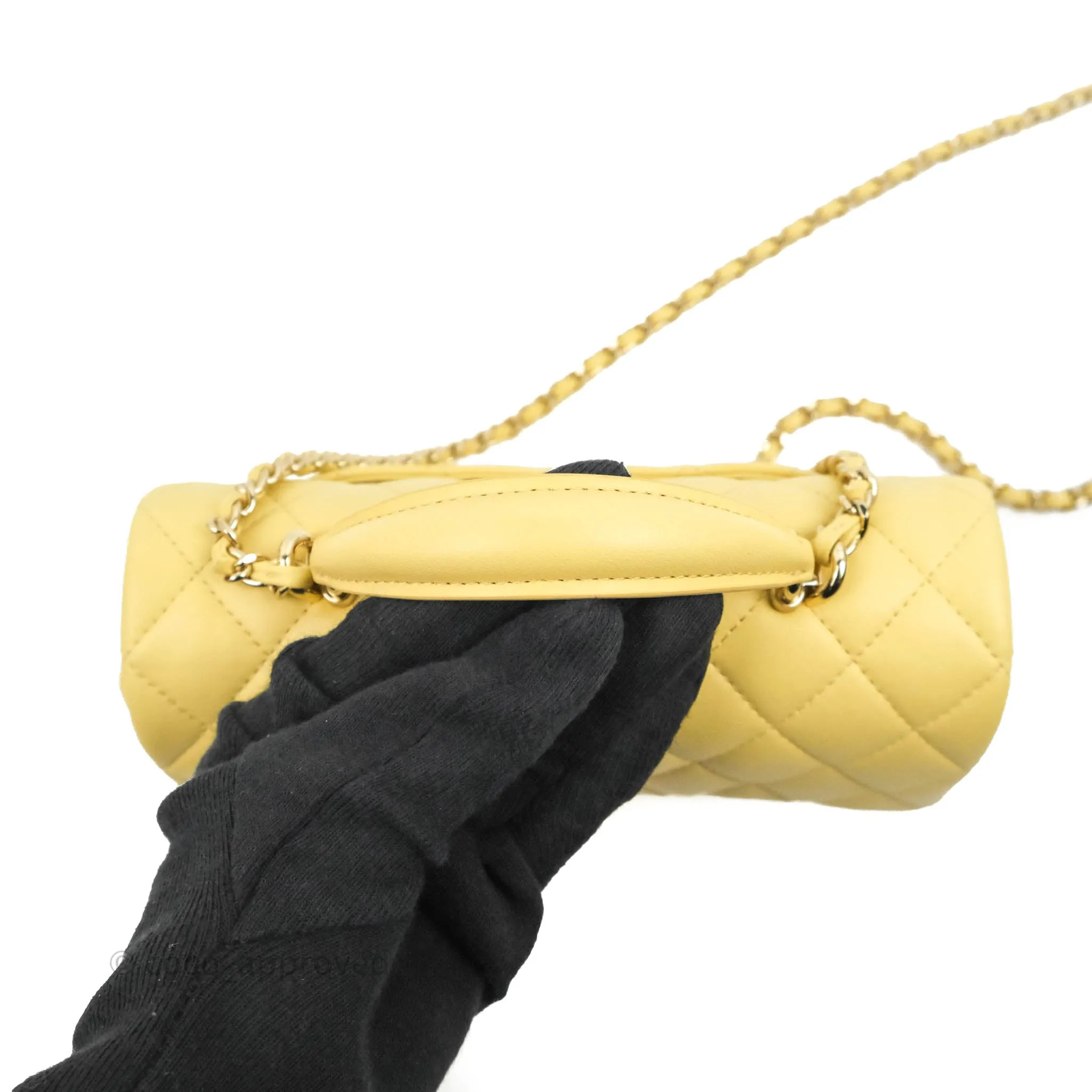 Chanel Top Handle Mini Rectangular Flap Bag Yellow Lambskin Gold Hardware